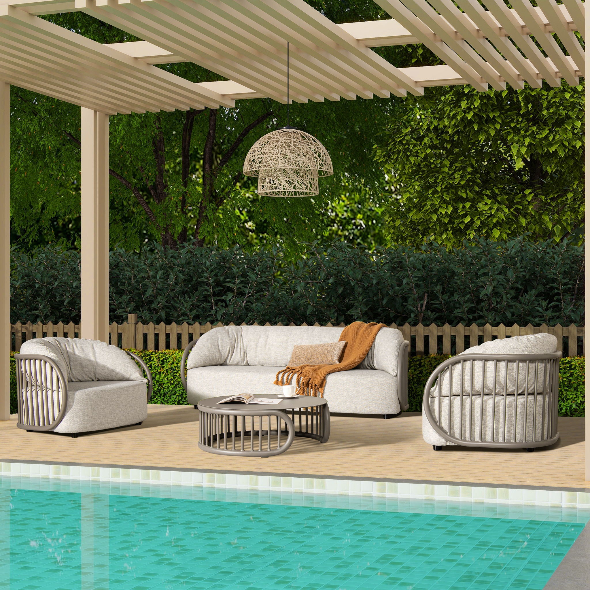 Harper - Barrel Upholstered Patio Deep Seating Armchair Axroma Olefin - Oat Beige - Best Buy Furniture