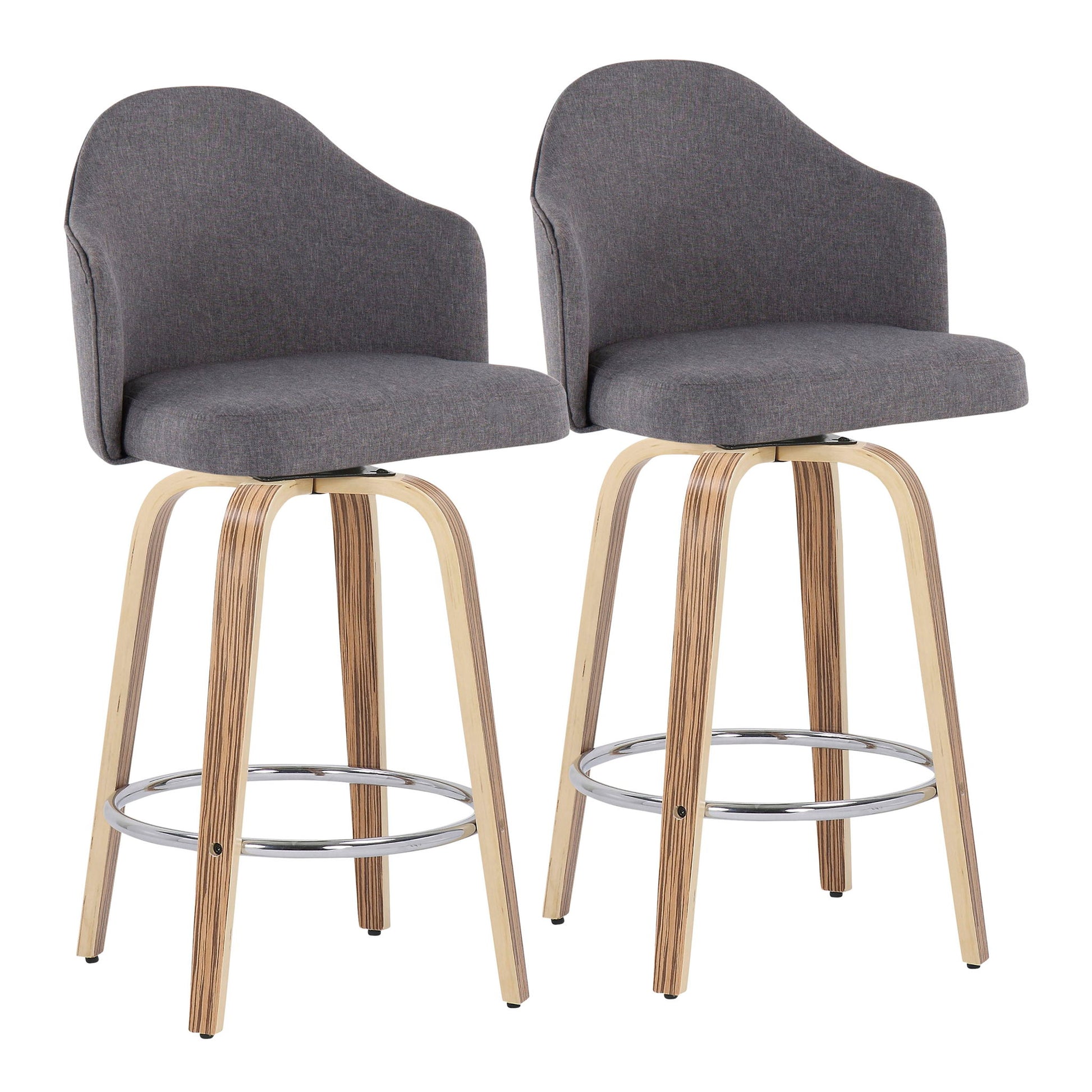 Ahoy - Mid-Century Modern Fixed Height Counter Stool With Zebra Legs / Round Chrome Footrest (Set of 2) - Gray - Best Buy Furniture