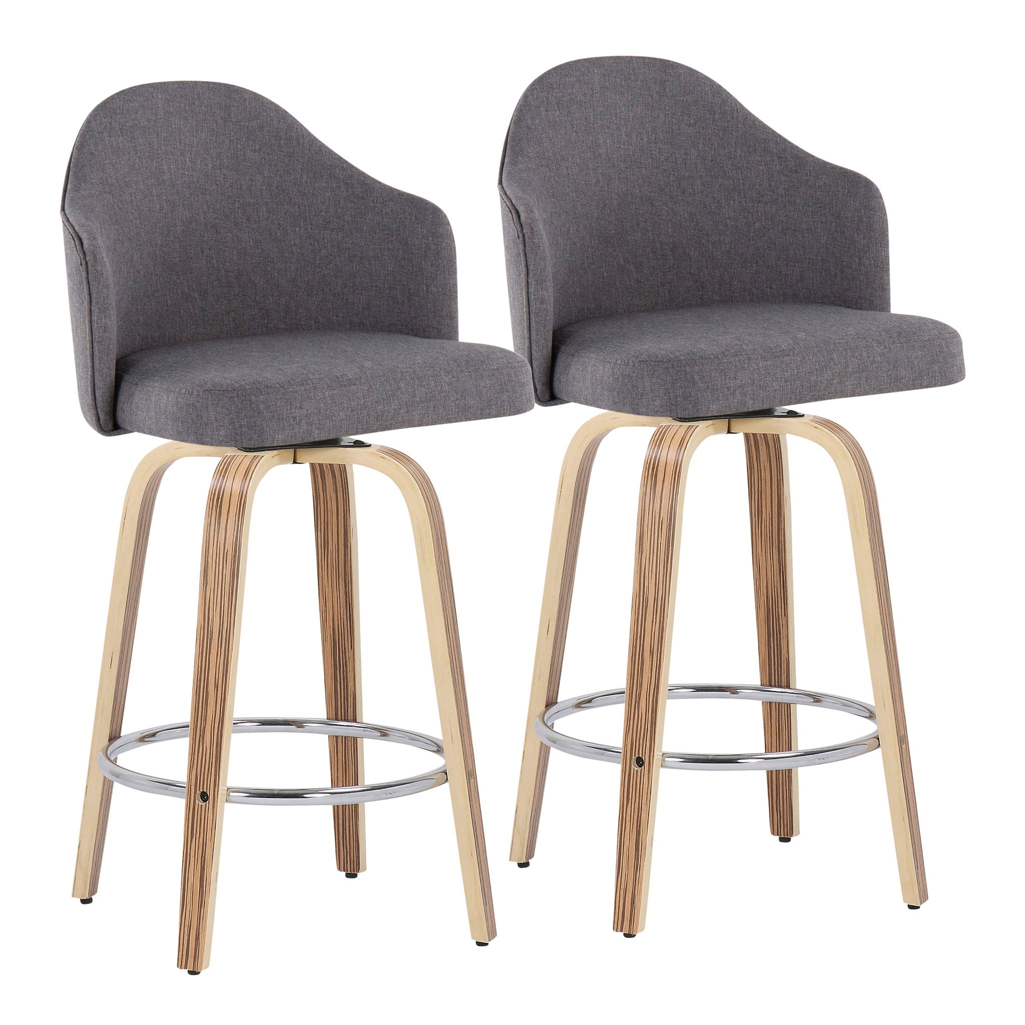 Ahoy - Mid-Century Modern Fixed Height Counter Stool With Zebra Legs / Round Chrome Footrest (Set of 2) - Gray - Best Buy Furniture