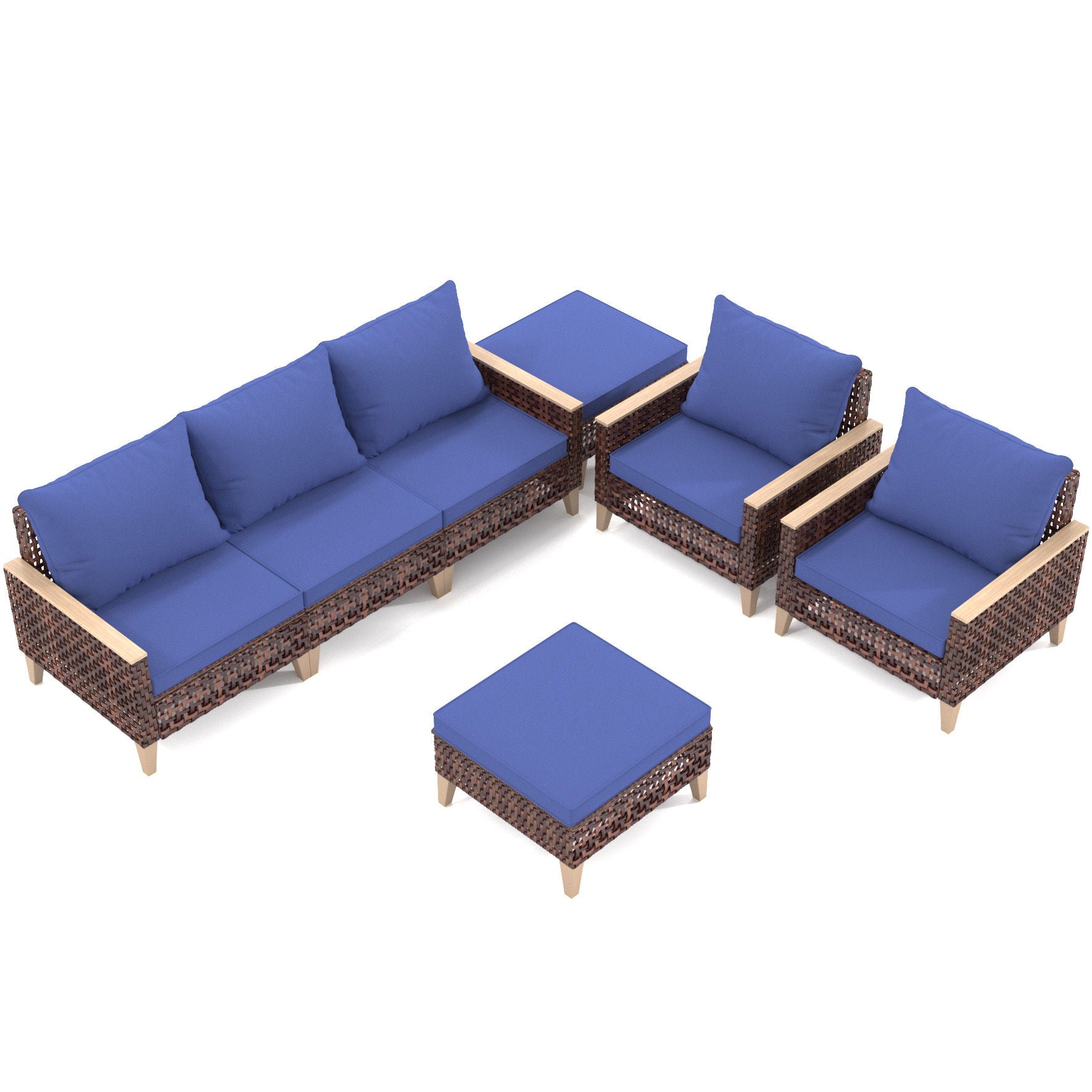 7 Pieces Patio, Wicker Dining Set With Removable Cushions Cotton And Rattan - Blue - Best Buy Furniture
