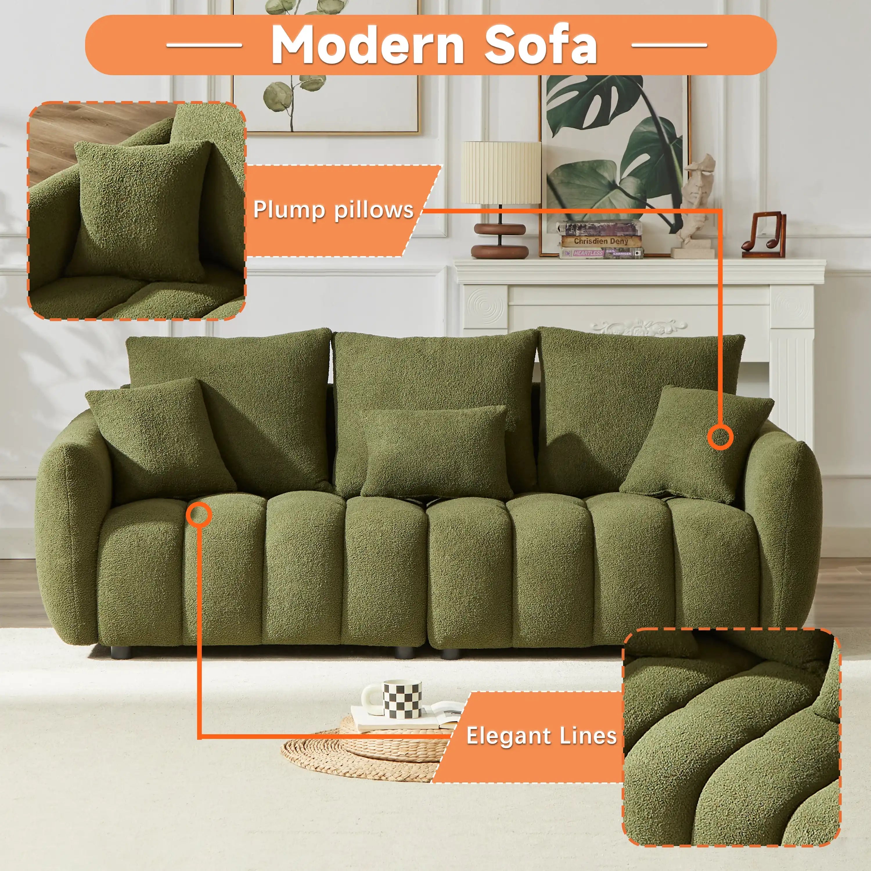 6 Cushion Modern Teddy Sofa Set, 3 Seater + 3 Seater - Best Buy Furniture