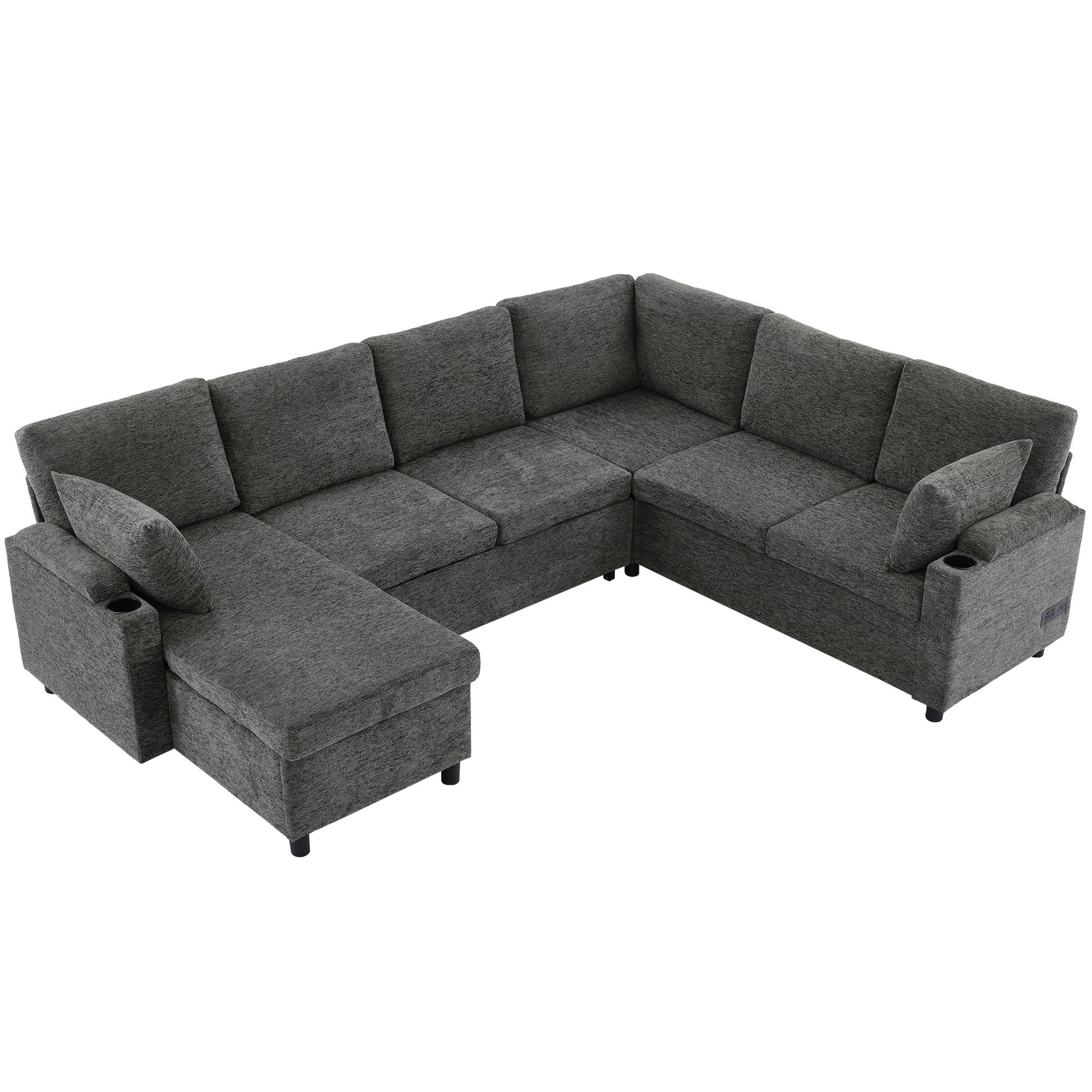 U-Shaped Sectional Sleeper Sofa With Ample Storage Space, 2 Cup Holders And Charging Ports For Living Room - Best Buy Furniture