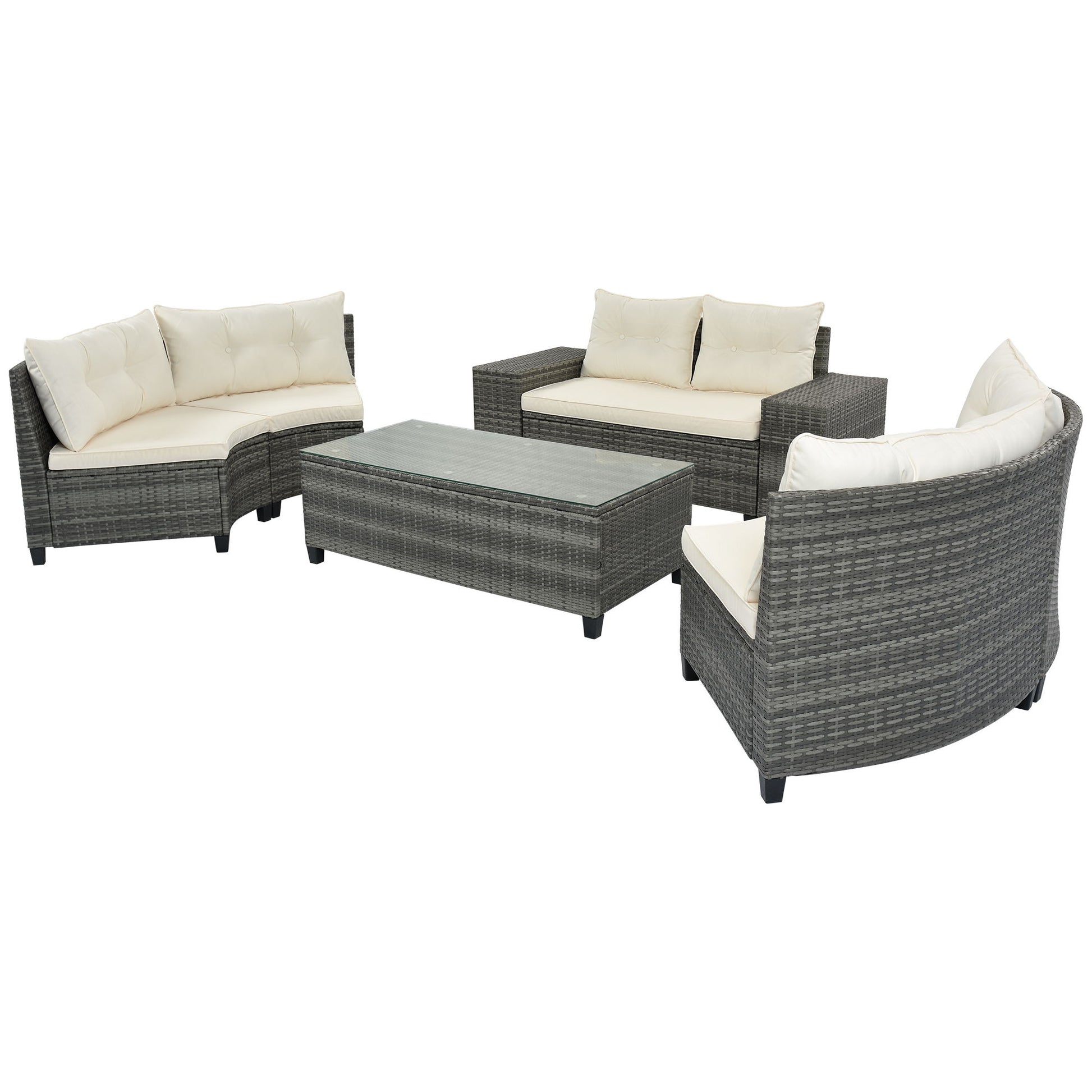 8 Pieces Outdoor Wicker Round Sofa Set, Half-Moon Sectional Sets All Weather, Curved Sofa Set With Rectangular Coffee Table, PE Rattan Water-Resistant And UV Protected, Movable Cushion - Best Buy Furniture