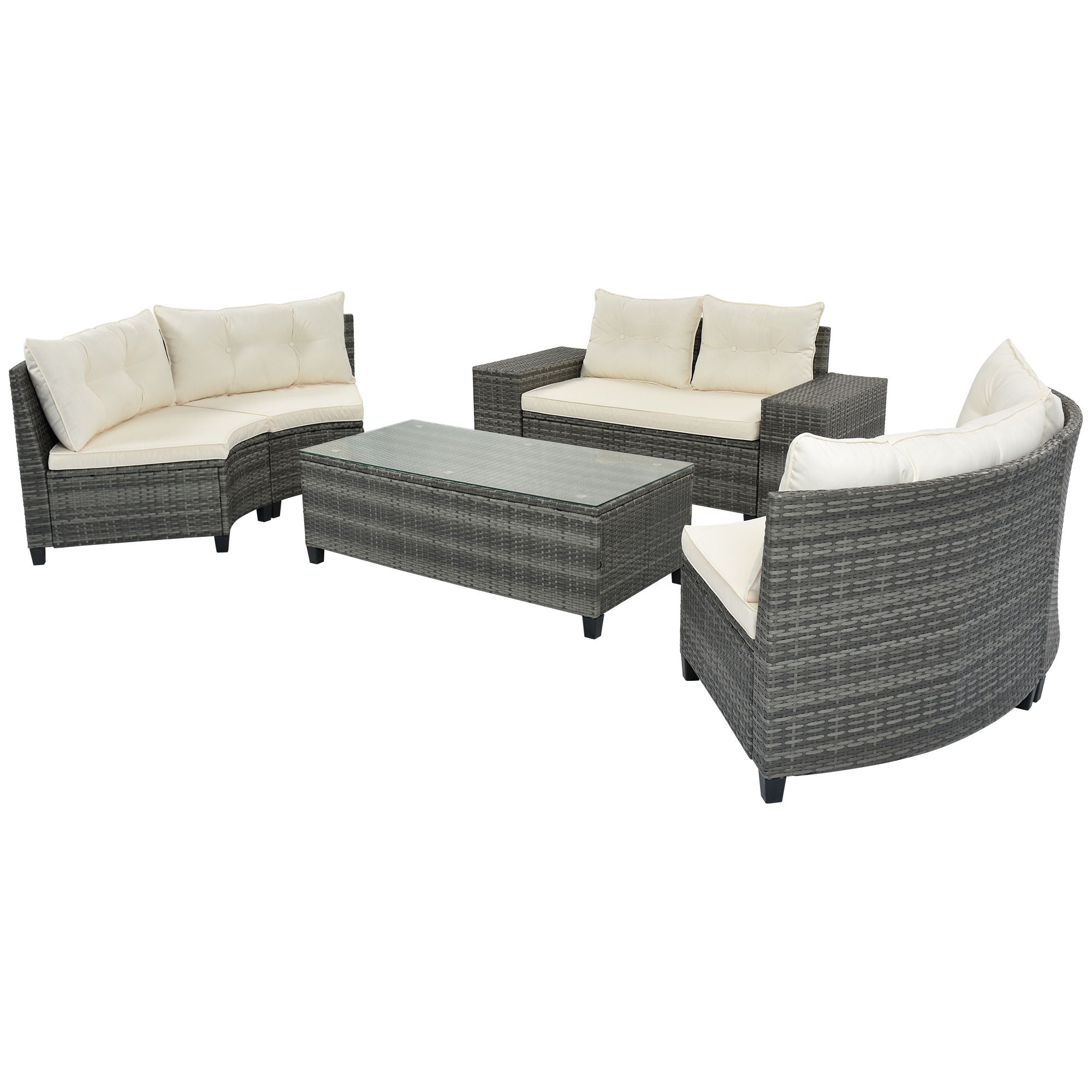 8 Pieces Outdoor Wicker Round Sofa Set, Half-Moon Sectional Sets All Weather, Curved Sofa Set With Rectangular Coffee Table, PE Rattan Water-Resistant And UV Protected, Movable Cushion - Best Buy Furniture