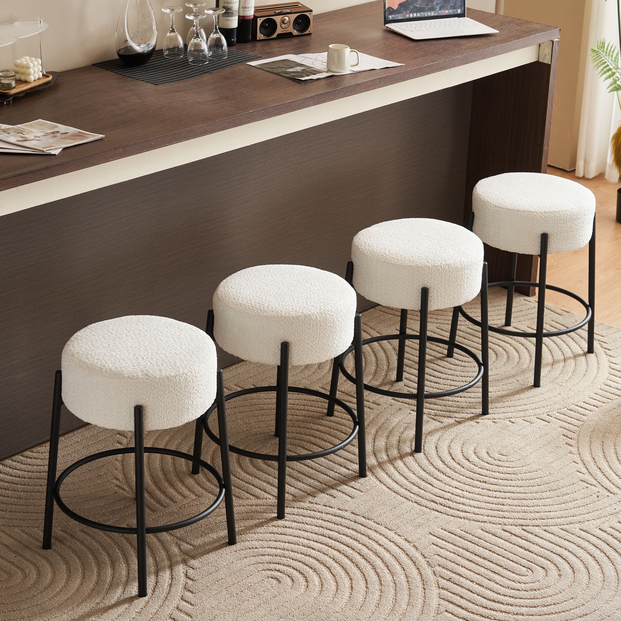 Round Bar Stools (Set of 2), Contemporary Upholstered Dining Stools For Kitchens, Coffee Shops And Bar Stores - Best Buy Furniture