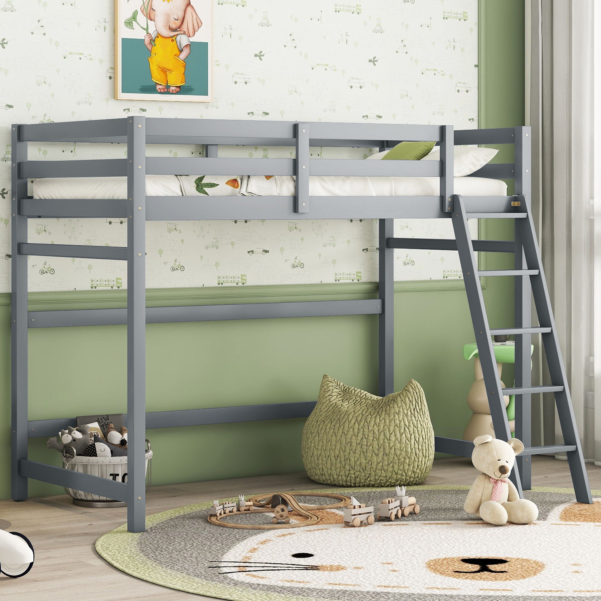 High Loft Bed With Inclined Ladder, Guardrails - Best Buy Furniture