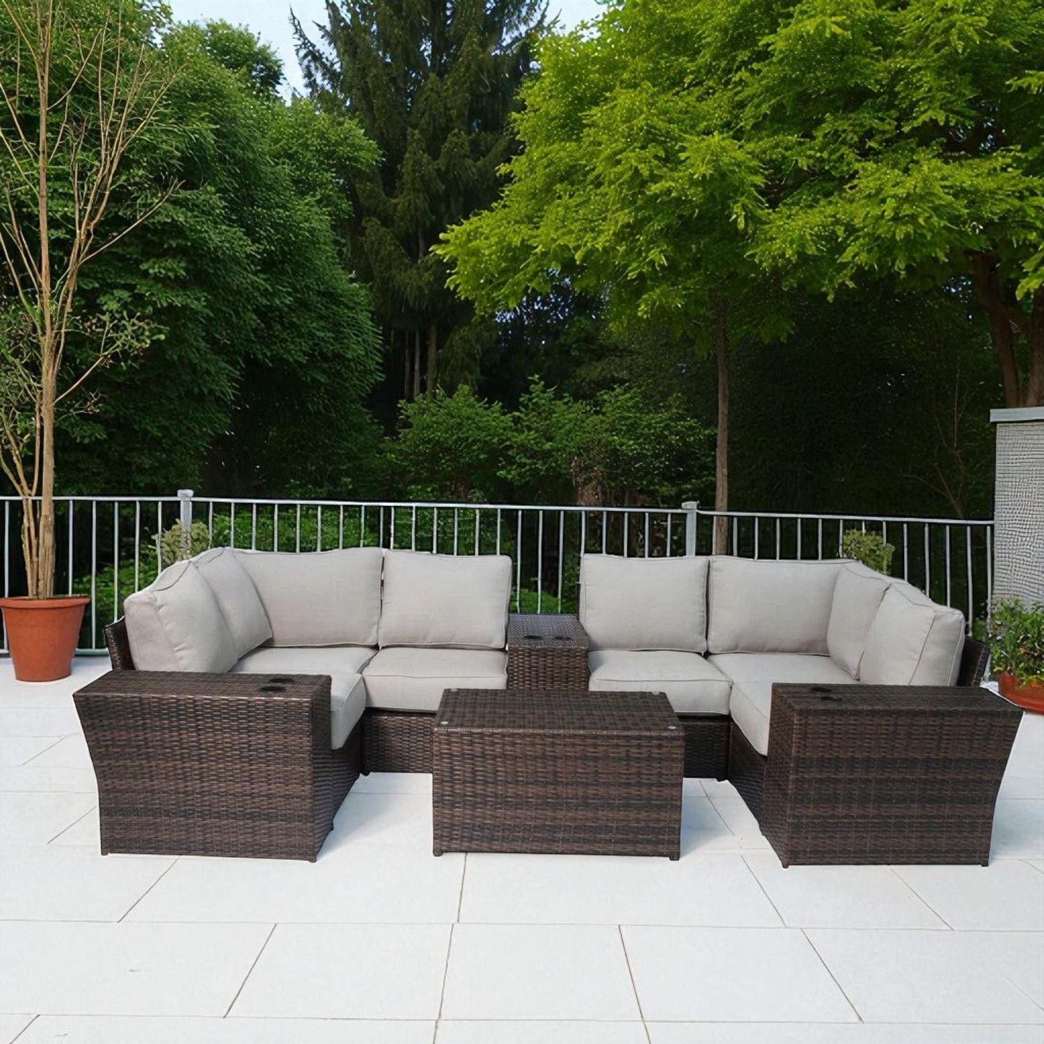 Outdoor Wicker Sectional With Weather Resistant Cushions And Table - Best Buy Furniture