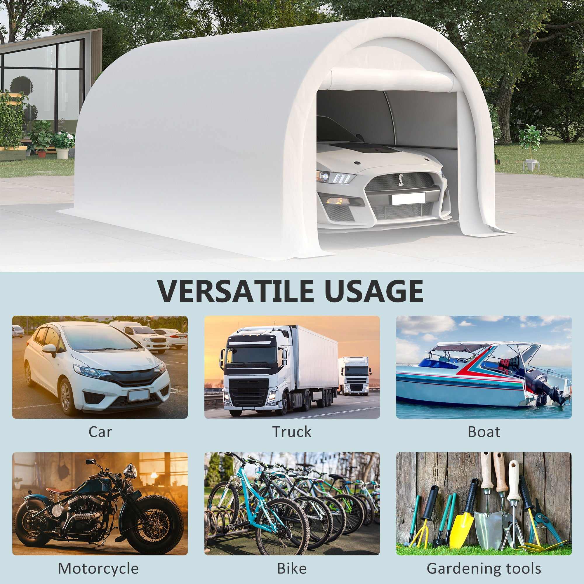 Outsunny - 10' x 16' Carport, Heavy Duty Portable Garage Storage Tent With Large Zippered Door, Anti-Uv Pe Canopy Cover For Car, Truck, Boat, Motorcycle, Bike, Garden Tools, Outdoor Work - Best Buy Furniture