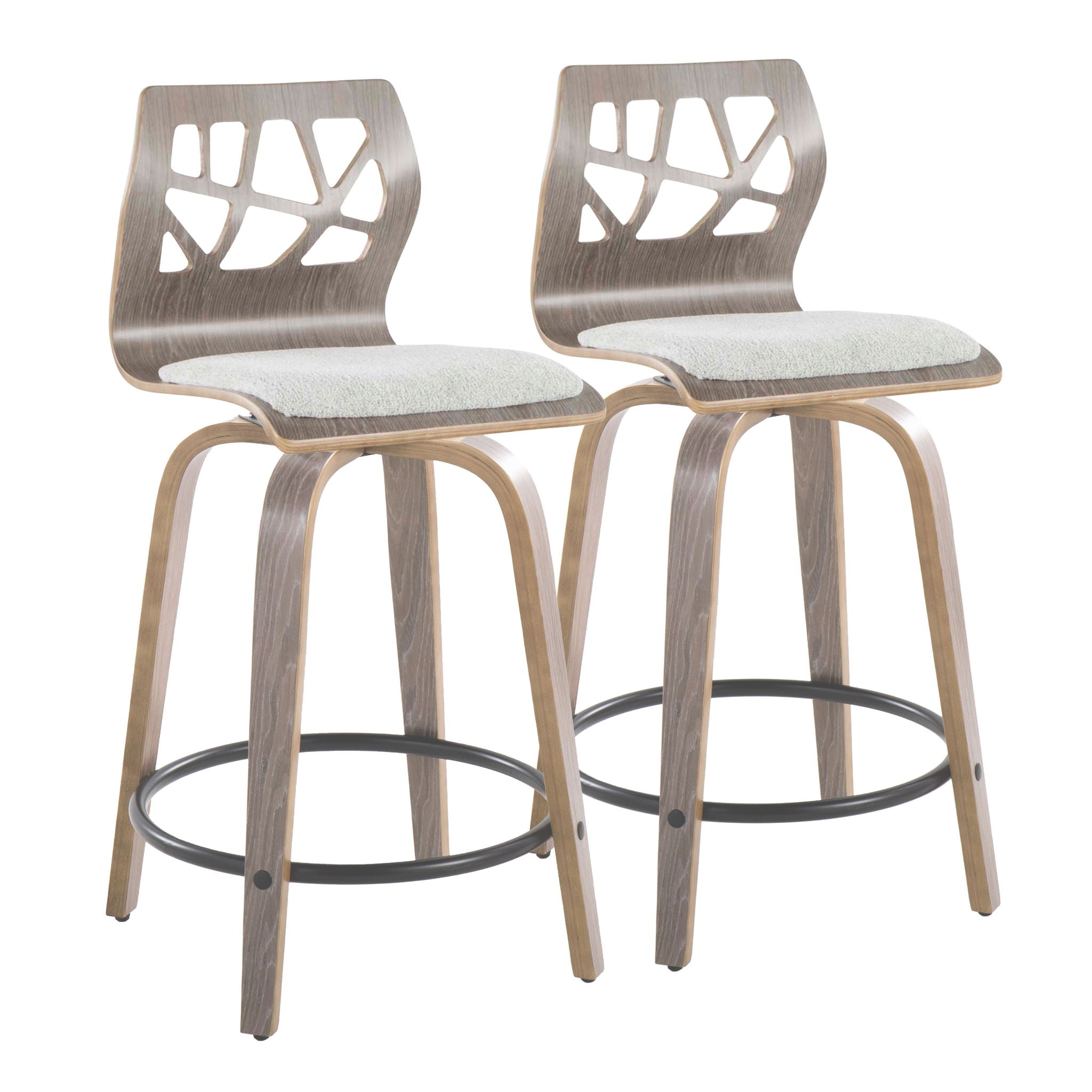 Folia - Contemporary Fixed Height Stool With Swivel With Round Footrest (Set of 2) - Best Buy Furniture