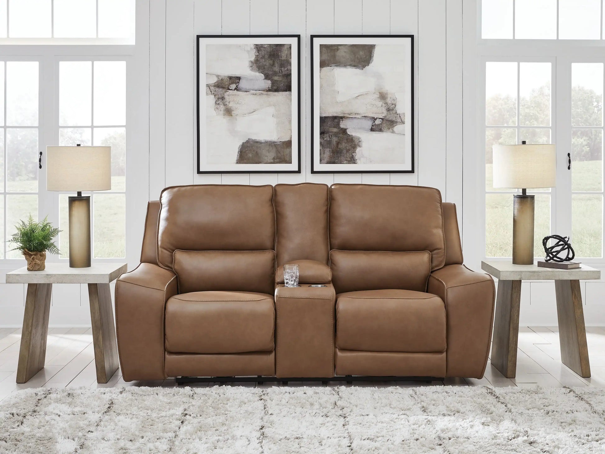 DeepWakes - Power Reclining Loveseat / Console / Adjustable Headrest - Caramel - Best Buy Furniture