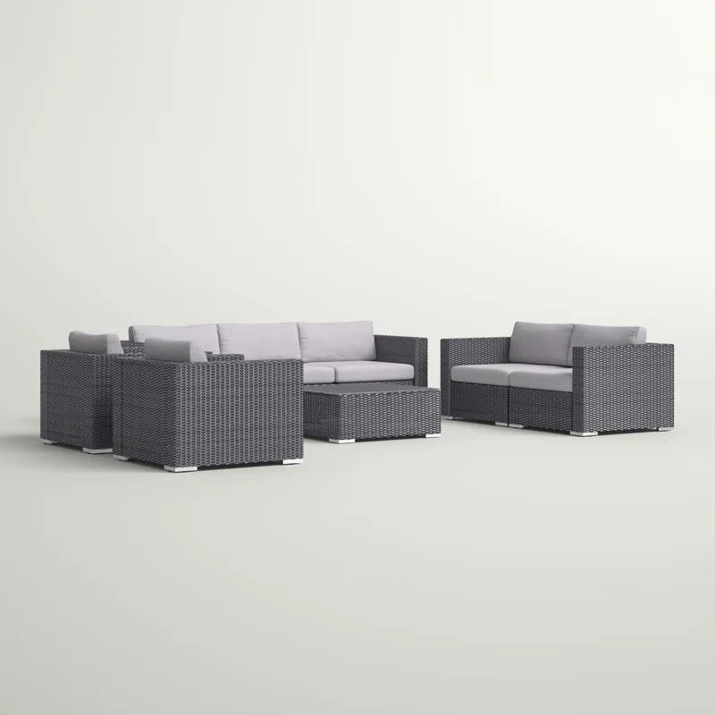 7 Person Outdoor Seating Group With Cushions - Gray / Silver - Best Buy Furniture