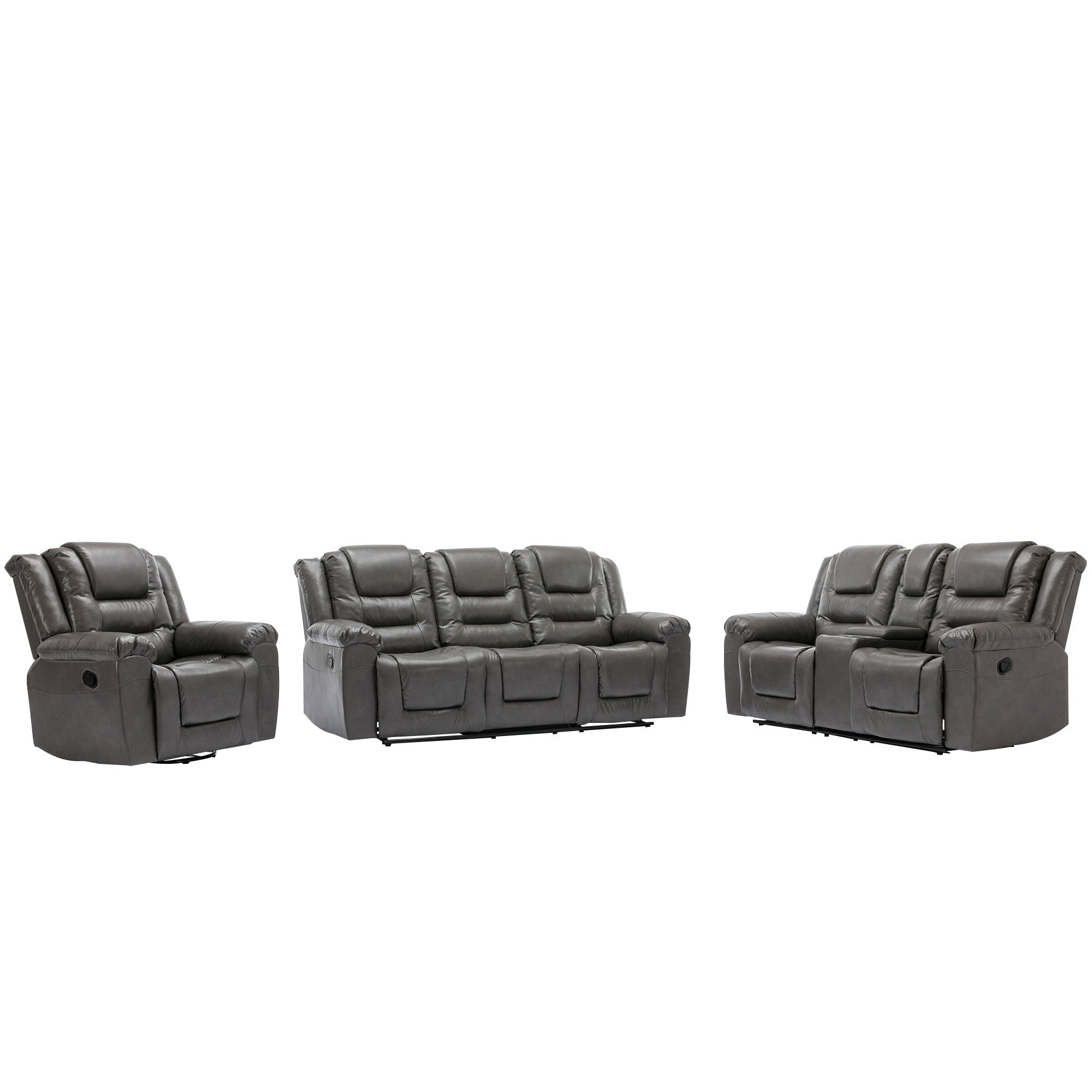 Home Theater Recliner Set Manual Recliner Chair With Wide Armrest, Two Built-In Cup Holders For Living Room - Best Buy Furniture