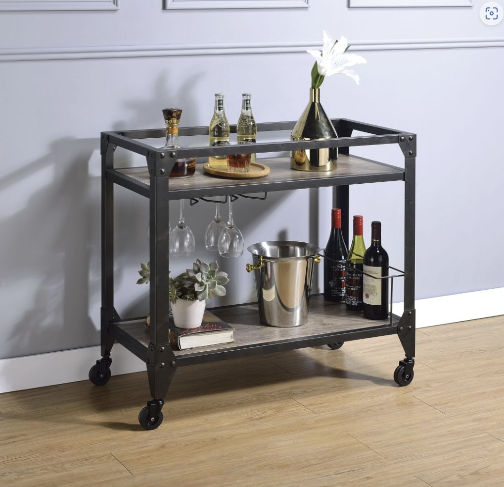 Jorgensen - Serving Cart - Rustic Oak / Charcoal - Best Buy Furniture