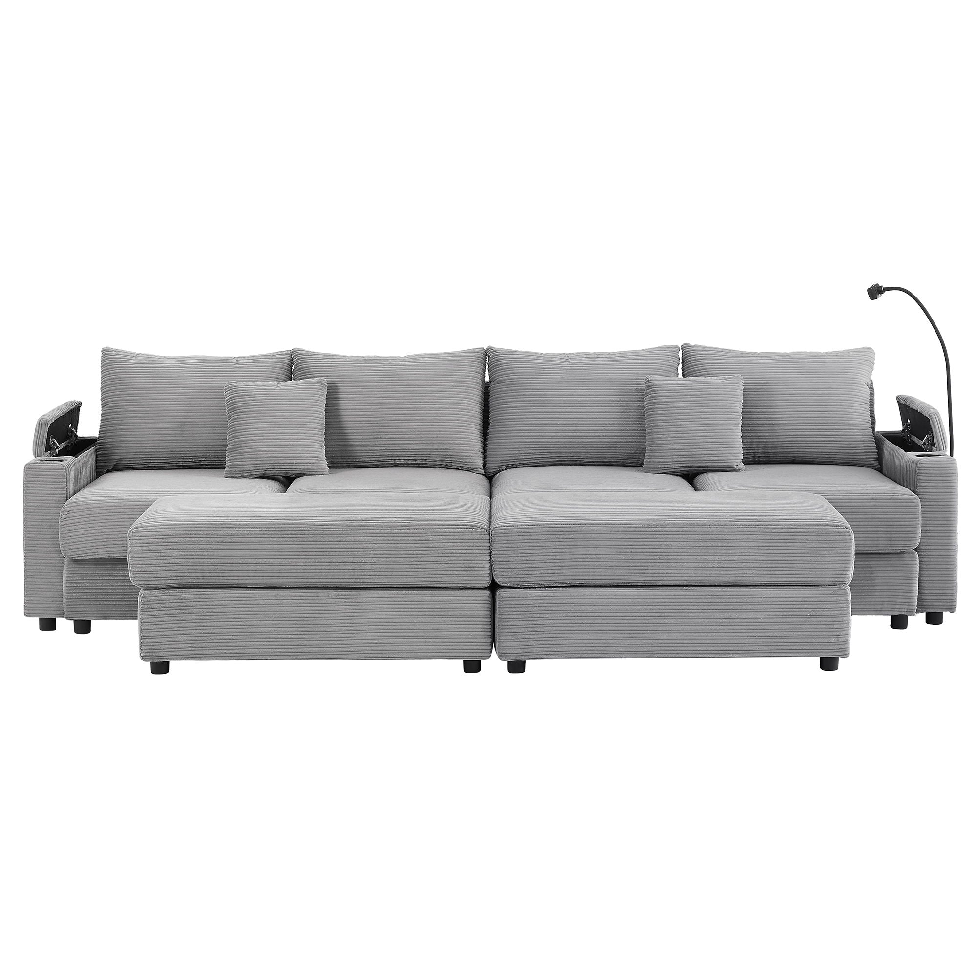 Modern Style Loveseat Sofa Sectional Sofa Couch With Storage Space, A Movable Ottoman, Two USB Ports, Two Cup Holders, A Phone Holder For Living Room - Best Buy Furniture