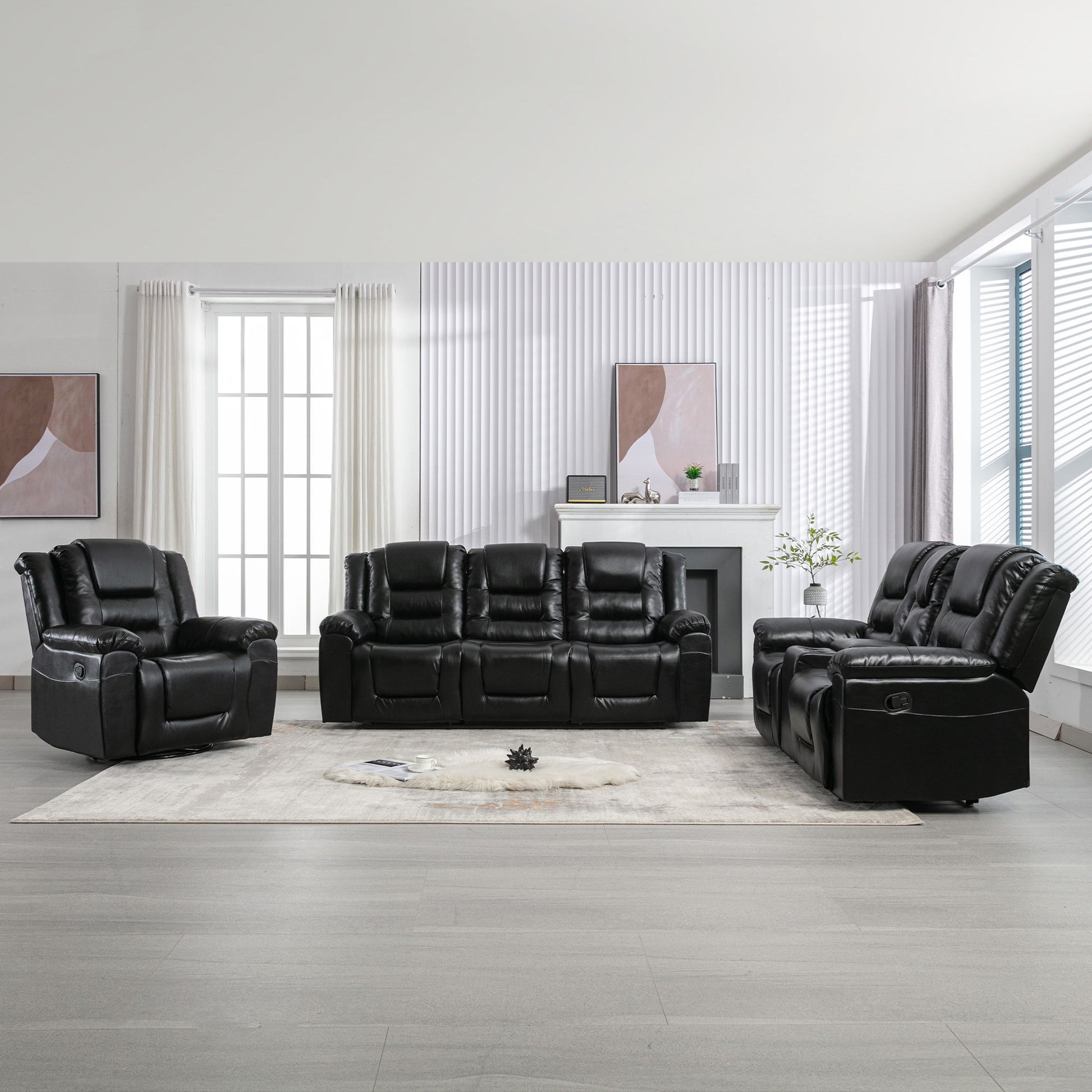 Home Theater Recliner Set Manual Recliner Chair With Wide Armrest, Two Built-In Cup Holders For Living Room - Best Buy Furniture