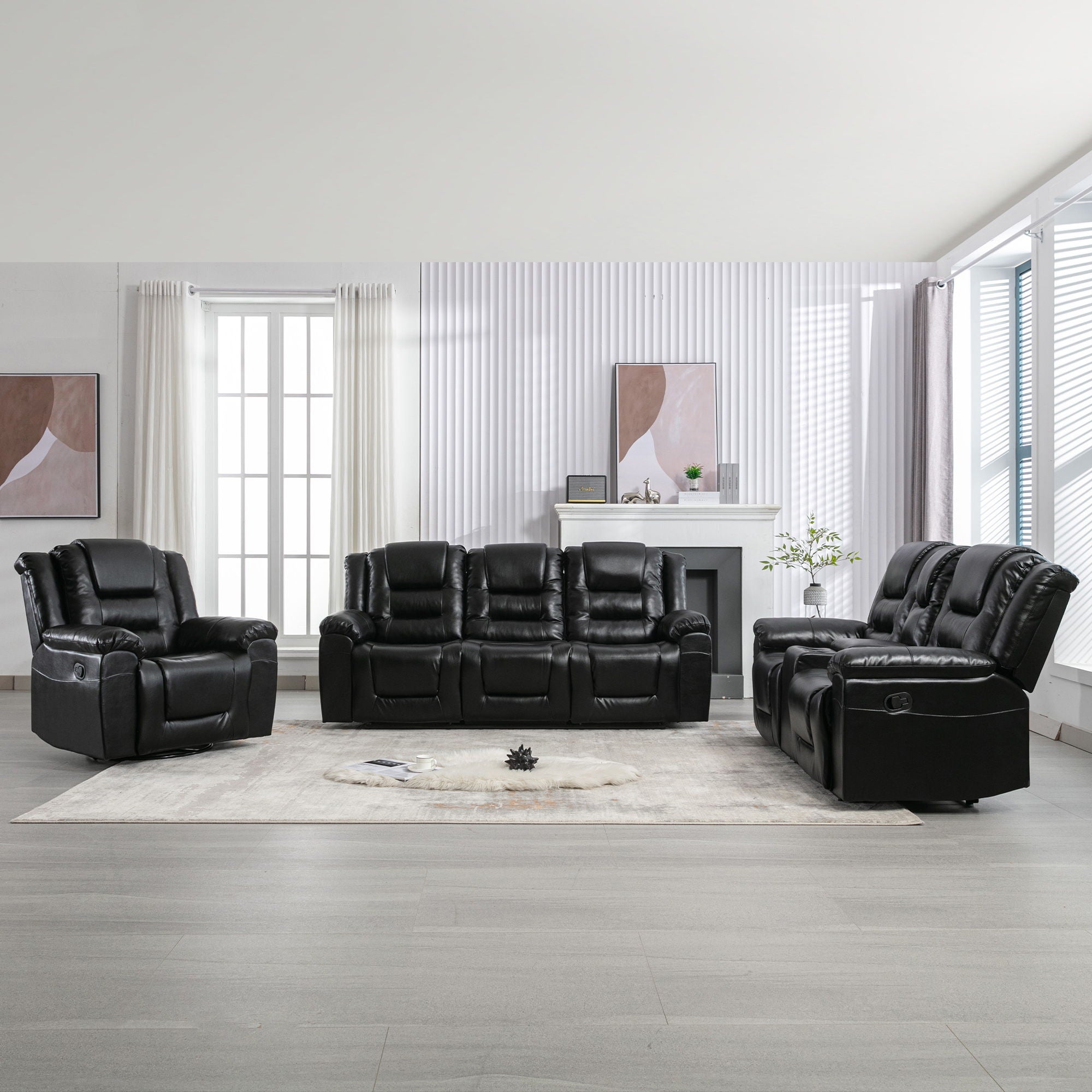 Home Theater Recliner Set Manual Recliner Chair With Wide Armrest, Two Built-In Cup Holders For Living Room - Best Buy Furniture
