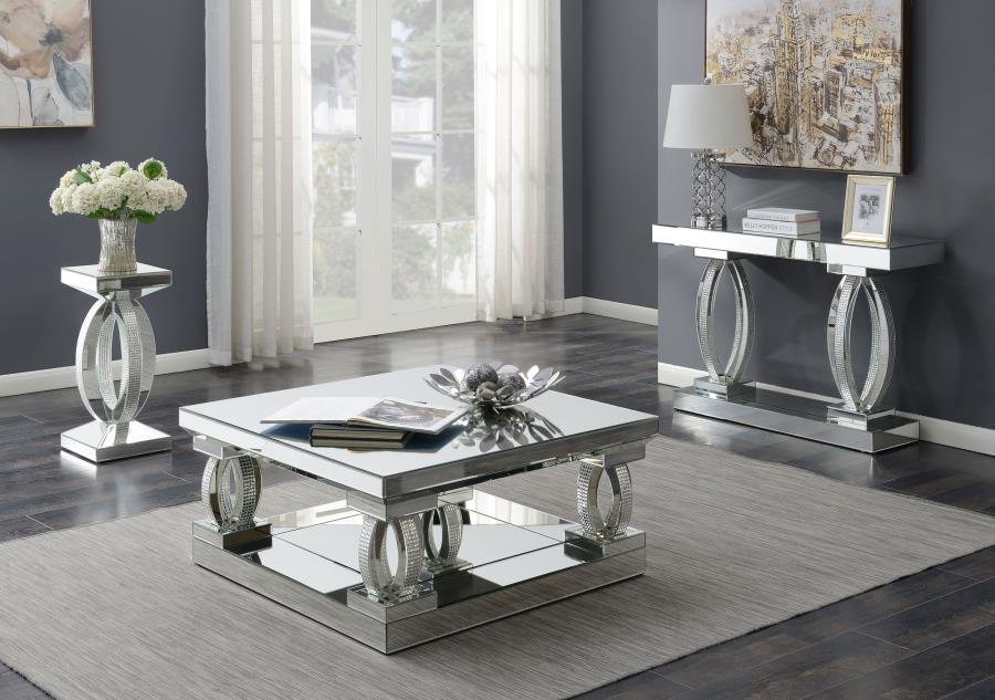 Amalia - Square Mirrored Acrylic Crystal Coffee Table - Silver - Best Buy Furniture