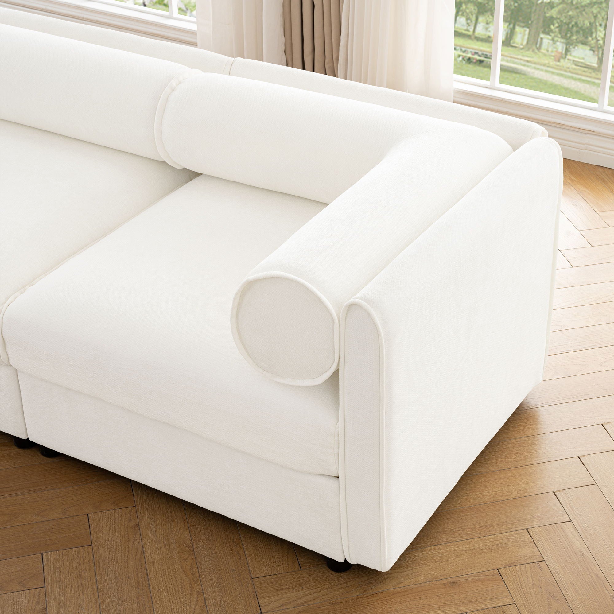 Contemporary Elegant White Chenille Sofa With Storage And Ottoman - Best Buy Furniture