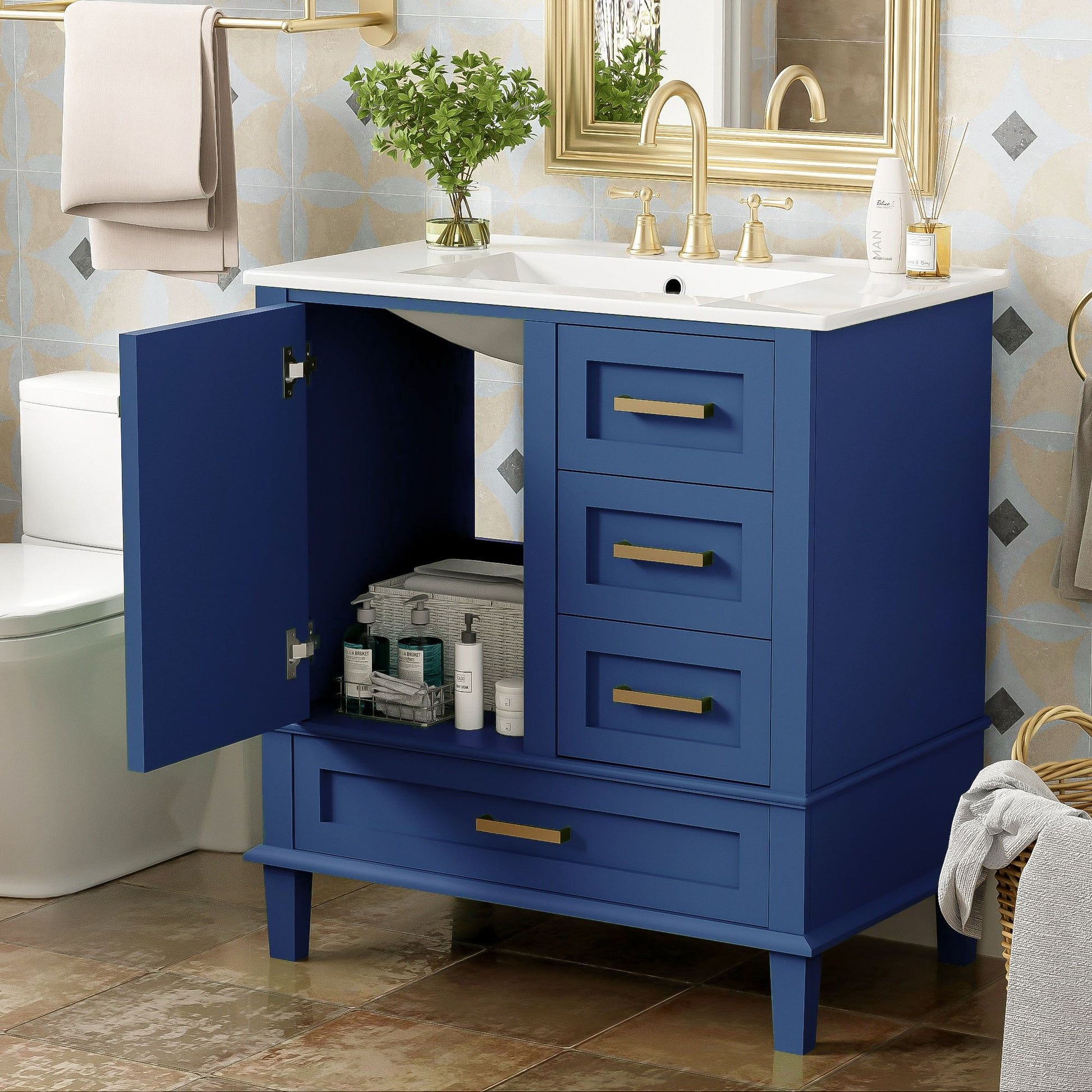 Bathroom Vanity, Modern Bathroom Cabinet With Sink Combo Set, Bathroom Storage Cabinet With A Soft Closing Door And 3 Drawers, Solid Wood Frame - Best Buy Furniture