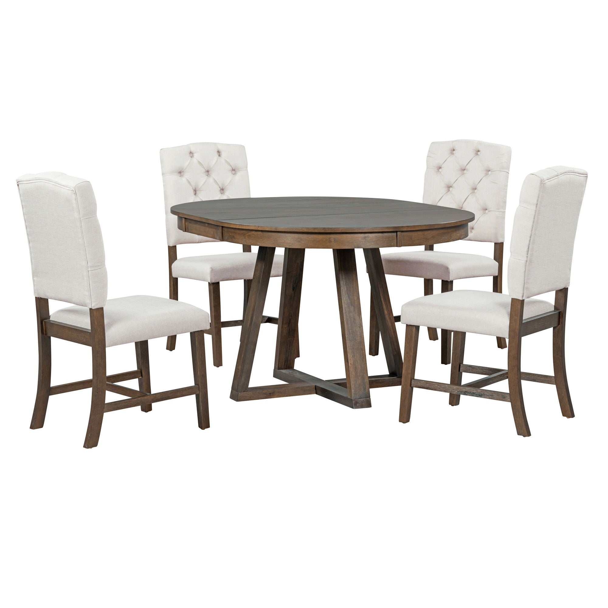 Retro Functional Dining Set, Round Table With Leaf And Upholstered Chairs For Dining Room And Living Room - Best Buy Furniture