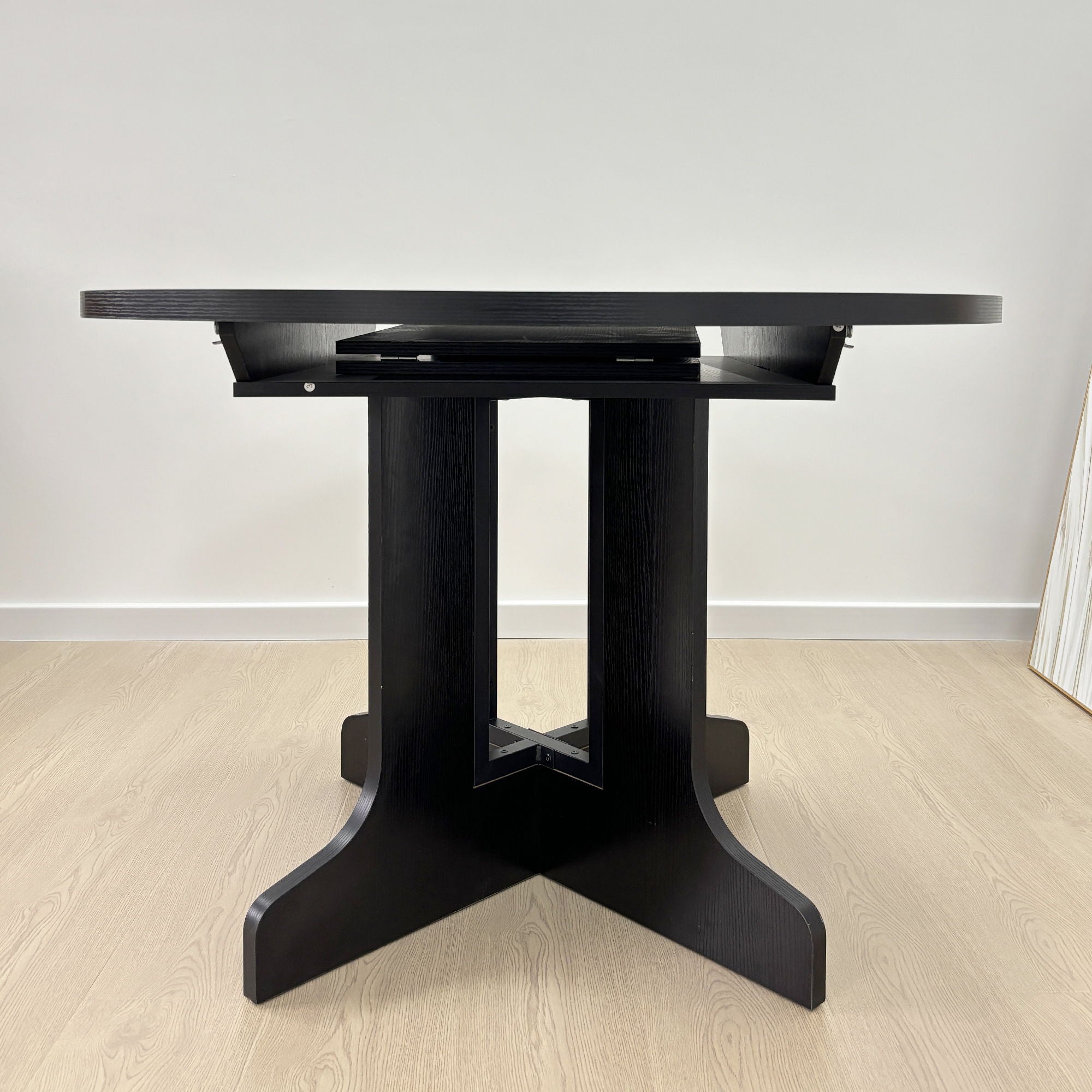 Dining Table For Farmhouse Kitchen Expandable Oval Table Top With Removable Leaf Trestle X Shaped Base - Black - Best Buy Furniture