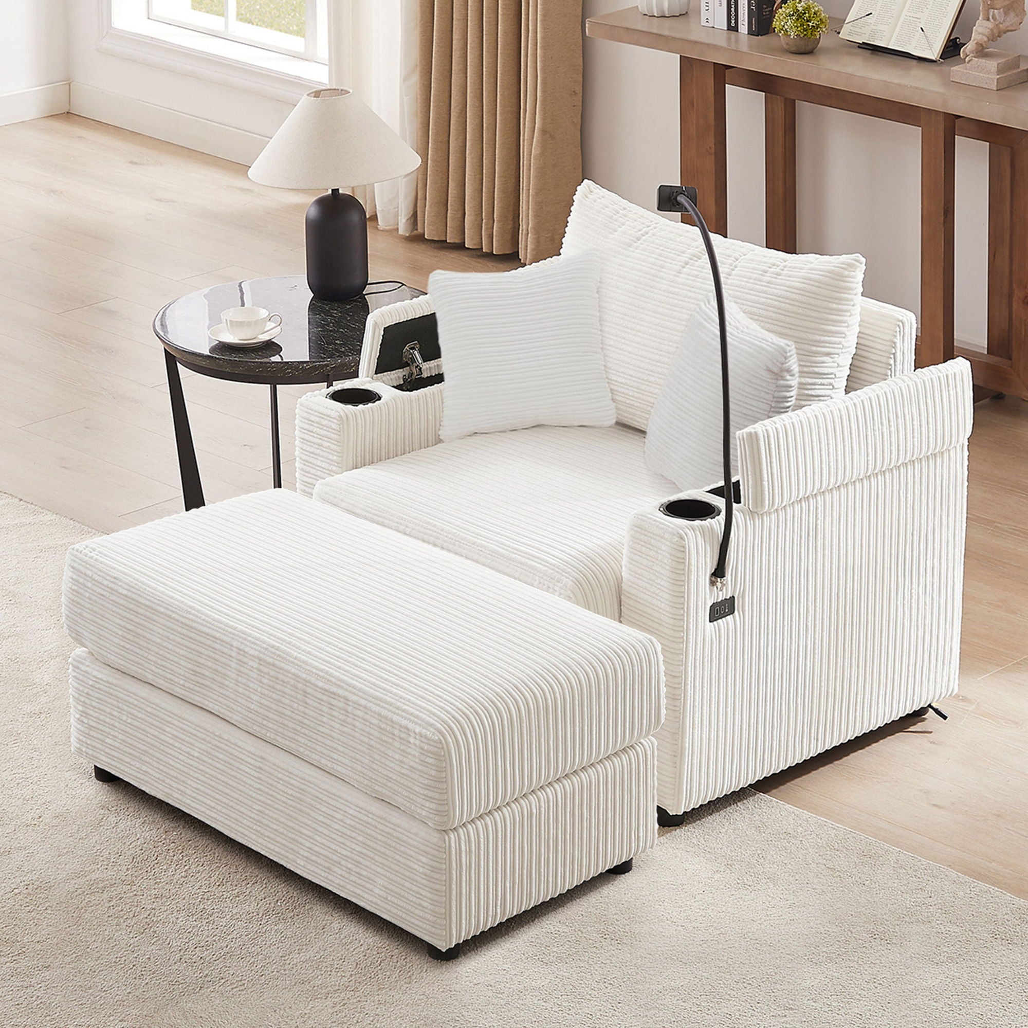 Modern Style Loveseat Sofa Sectional Sofa Couch With Storage Space, A Movable Ottoman, Two USB Ports, Two Cup Holders, A Phone Holder For Living Room - Best Buy Furniture