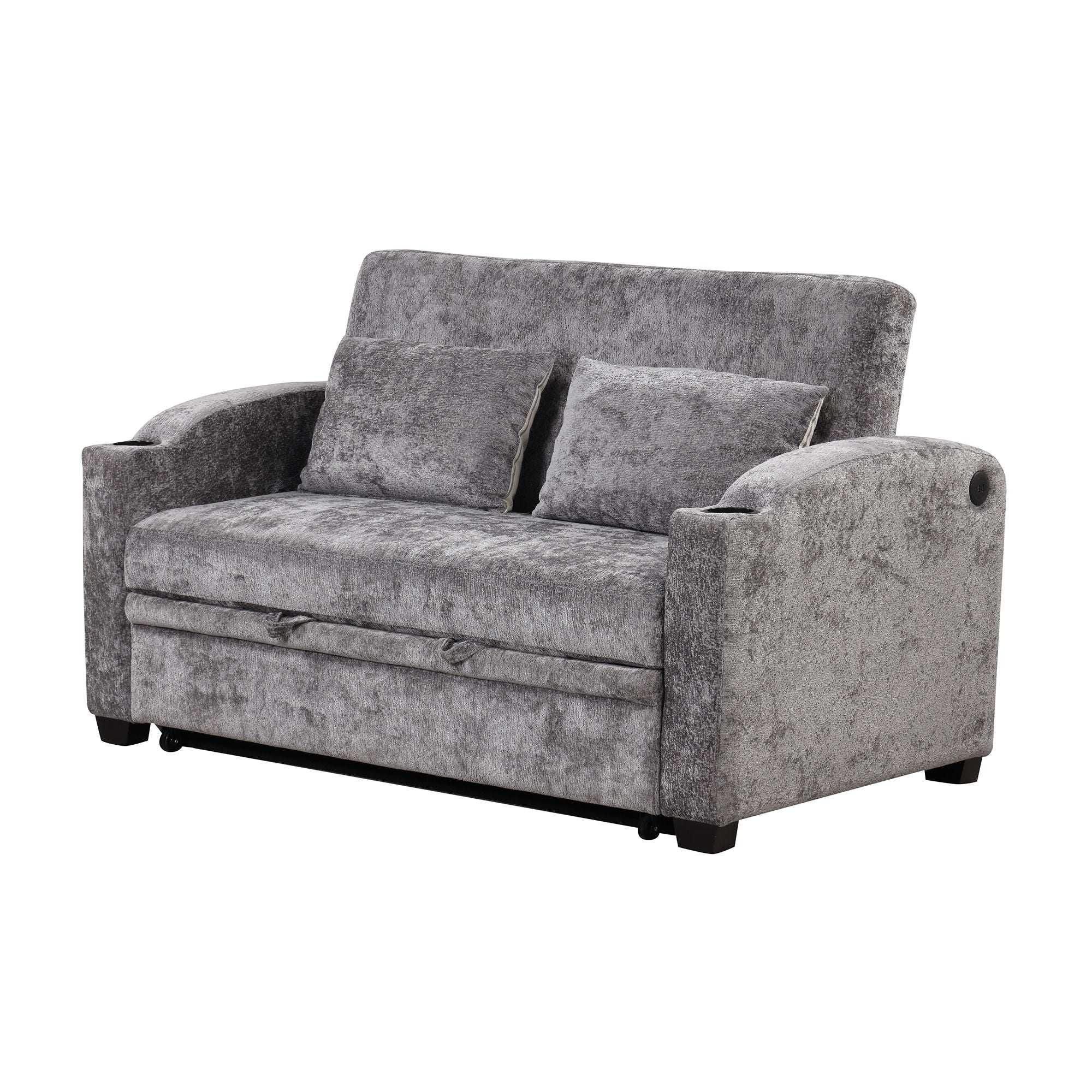 Pull Out Loveseat Sofa With Adjsutable Backrest, 2 Pillows, Cup Holders, USB Ports For Living Room - Best Buy Furniture