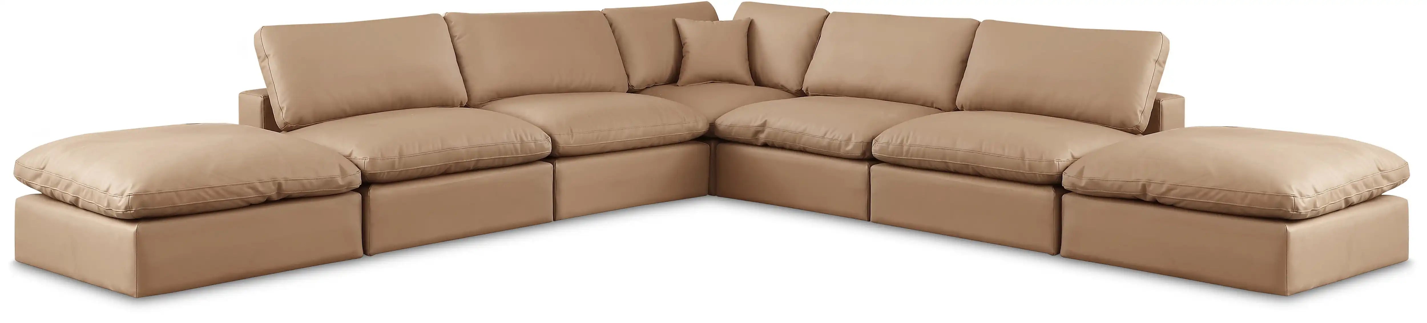 Comfy - 7 Piece Faux Leather Modular Corner Sectional - Tan - Best Buy Furniture