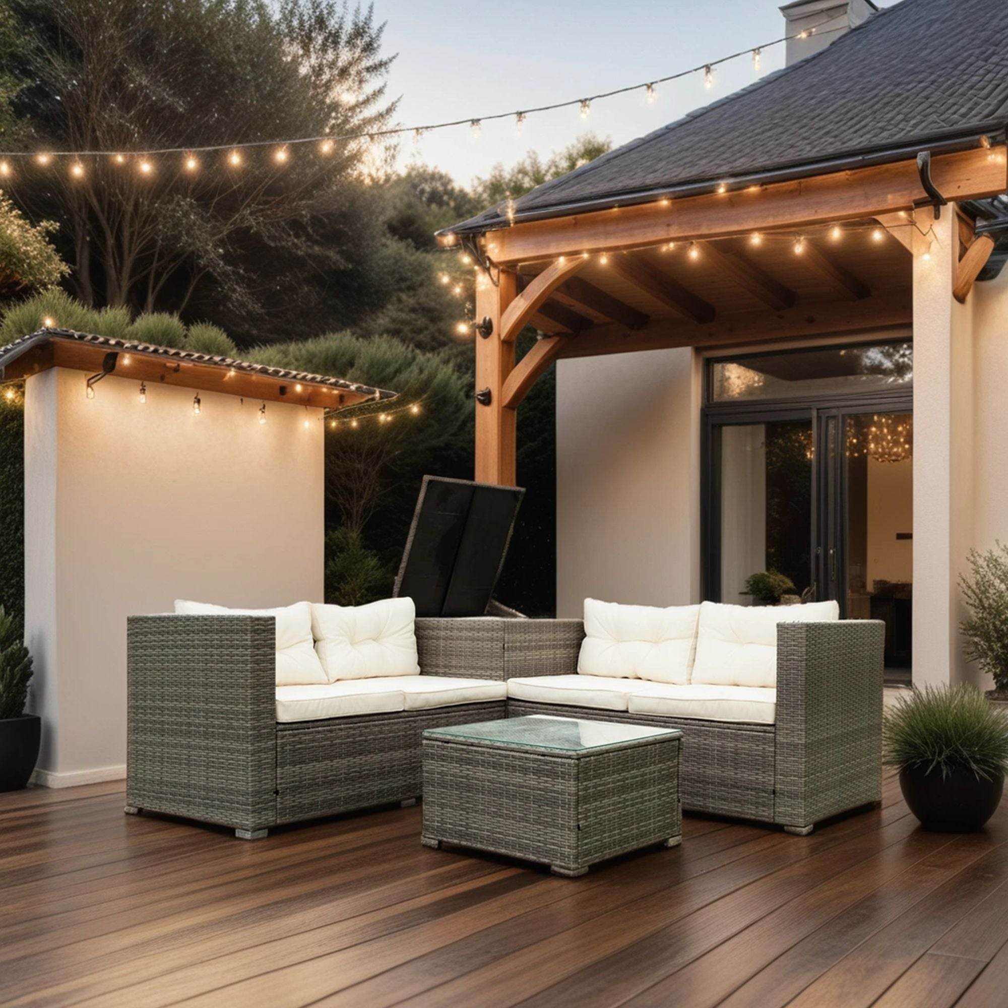 4 Piece Patio Sectional Wicker Rattan Outdoor Furniture Sofa Set With Storage Box - Best Buy Furniture