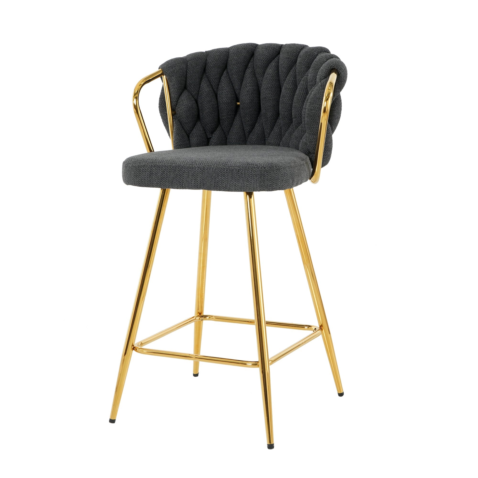 Modern Design High Stool with Gold Plated in Dark Grey Linen Set of 2 - Best Buy Furniture