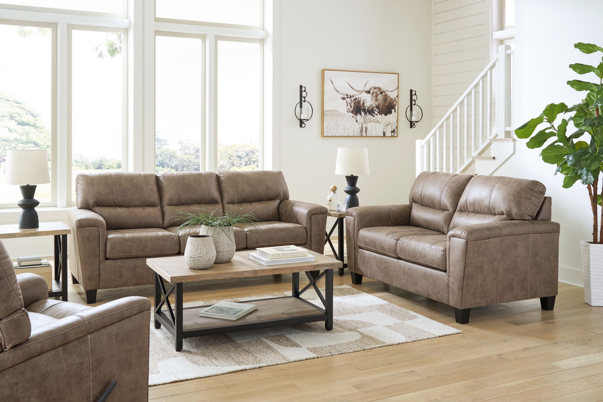 Navi - 3 Pc. - Sofa, Loveseat, Rocker Recliner - Fossil - Best Buy Furniture