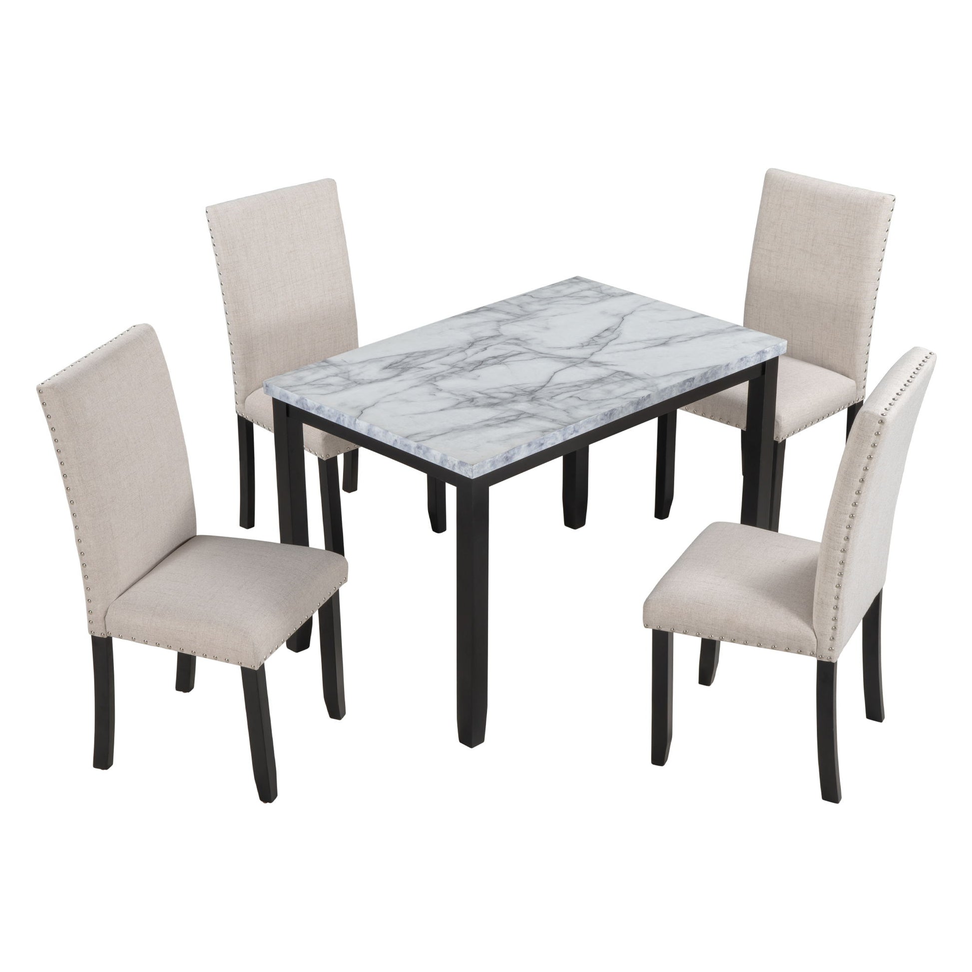 5 Piece Dining Set Table With 4 Thicken Cushion Dining Chairs - White / Beige / Black - Best Buy Furniture
