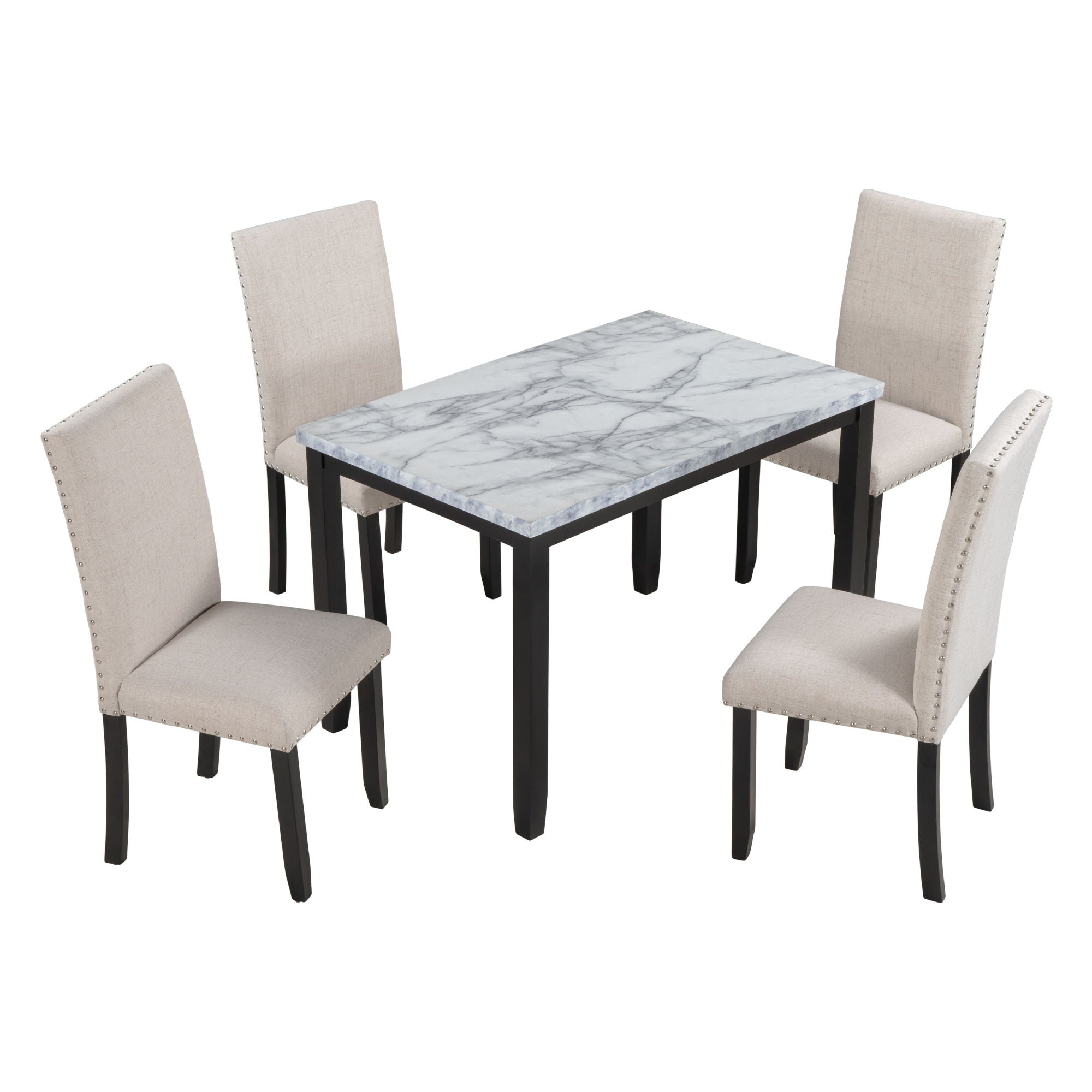 5 Piece Dining Set Table With 4 Thicken Cushion Dining Chairs - White / Beige / Black - Best Buy Furniture