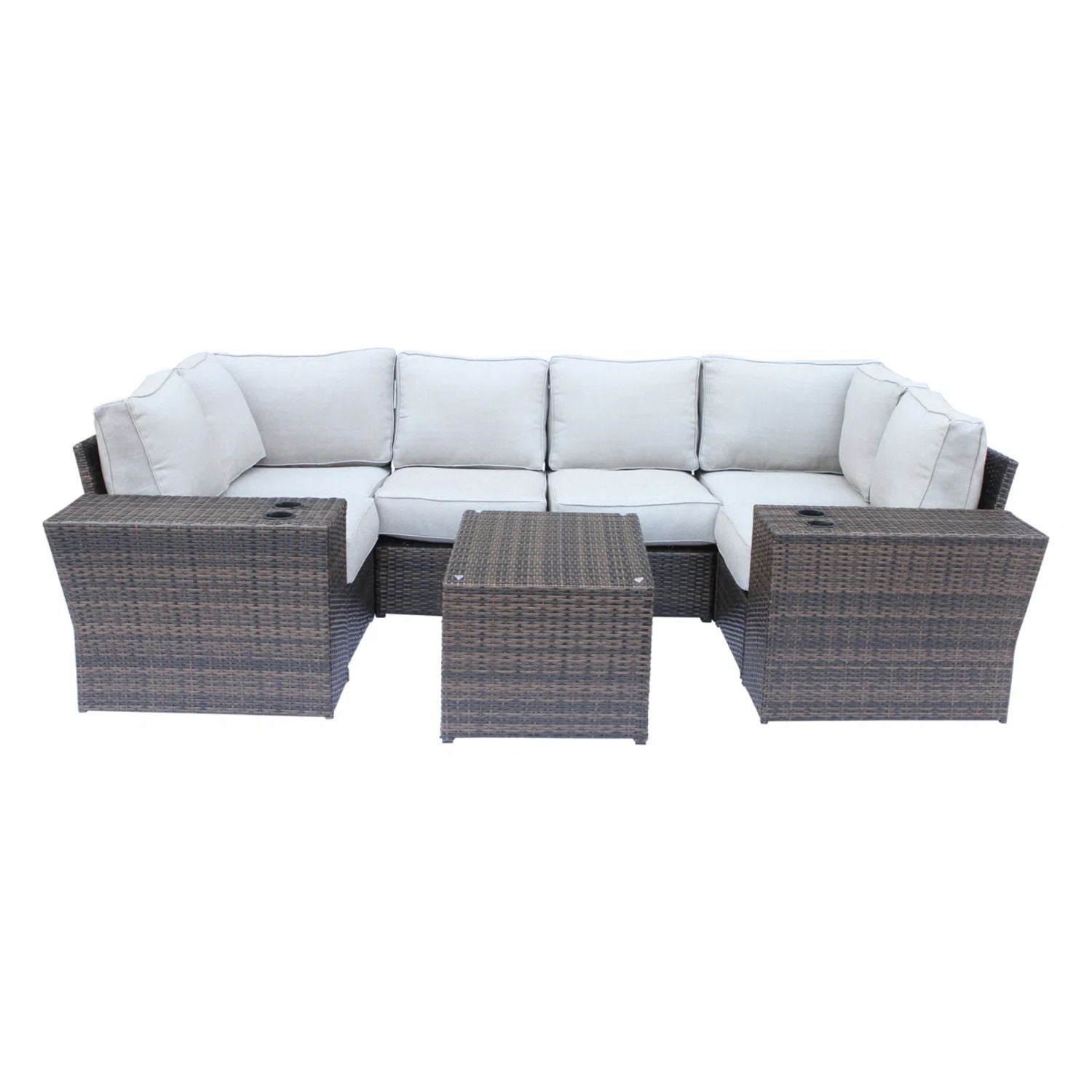 Outdoor Wicker Sectional With Weather Resistant Cushions And Table - Best Buy Furniture