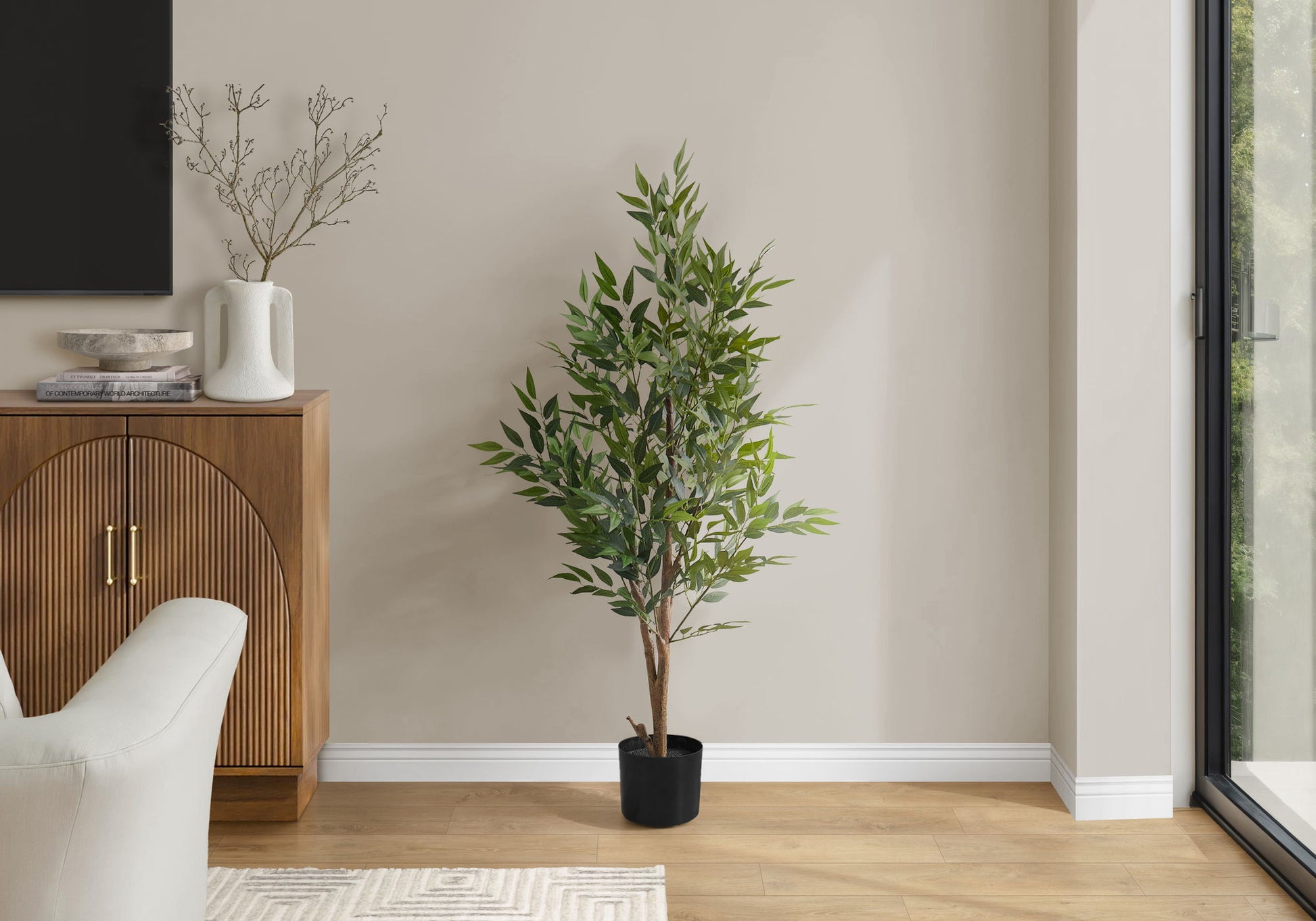 47" Tall, Artificial Plant, Acacia Tree, Indoor, Faux, Fake, Floor, Greenery, Potted, Silk, Decorative - Green / Black - Best Buy Furniture