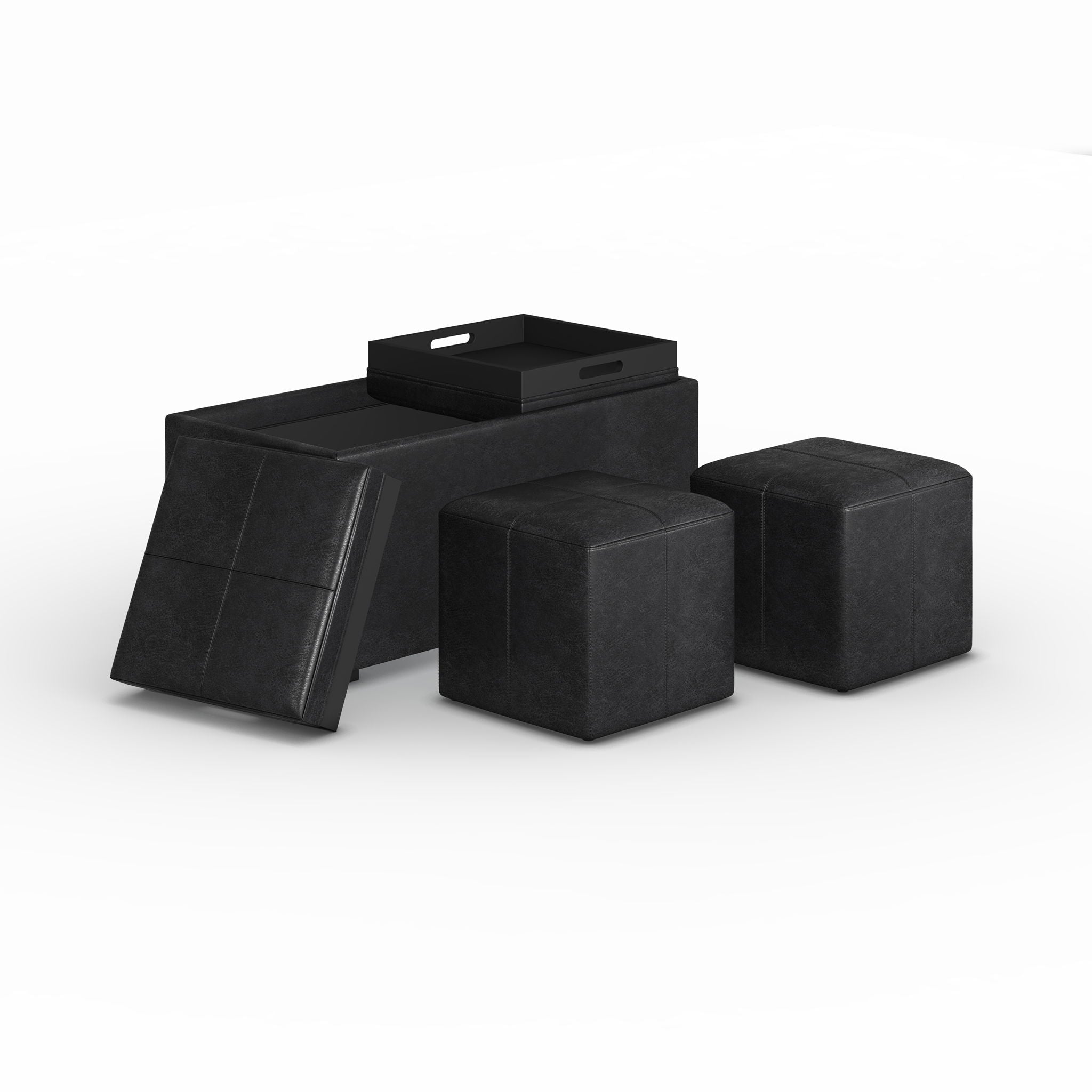Avalon - 5 Piece Storage Ottoman - Distressed Black - Best Buy Furniture