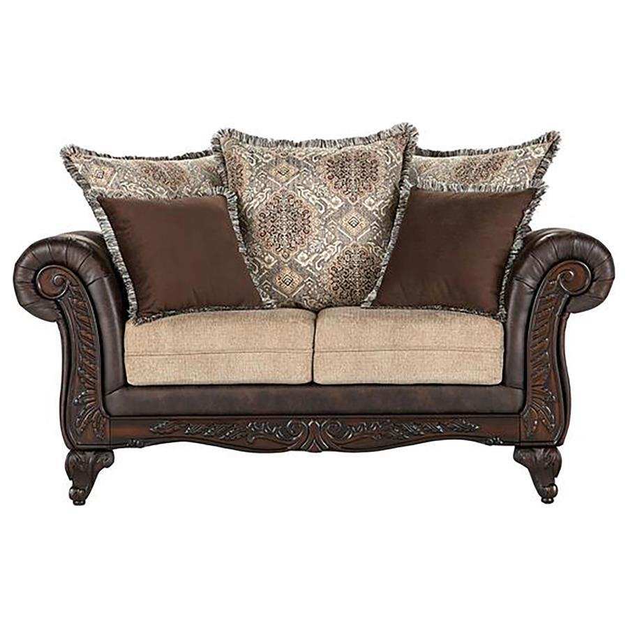 Elmbrook - Upholstered Rolled Arm Loveseat - Brown - Best Buy Furniture