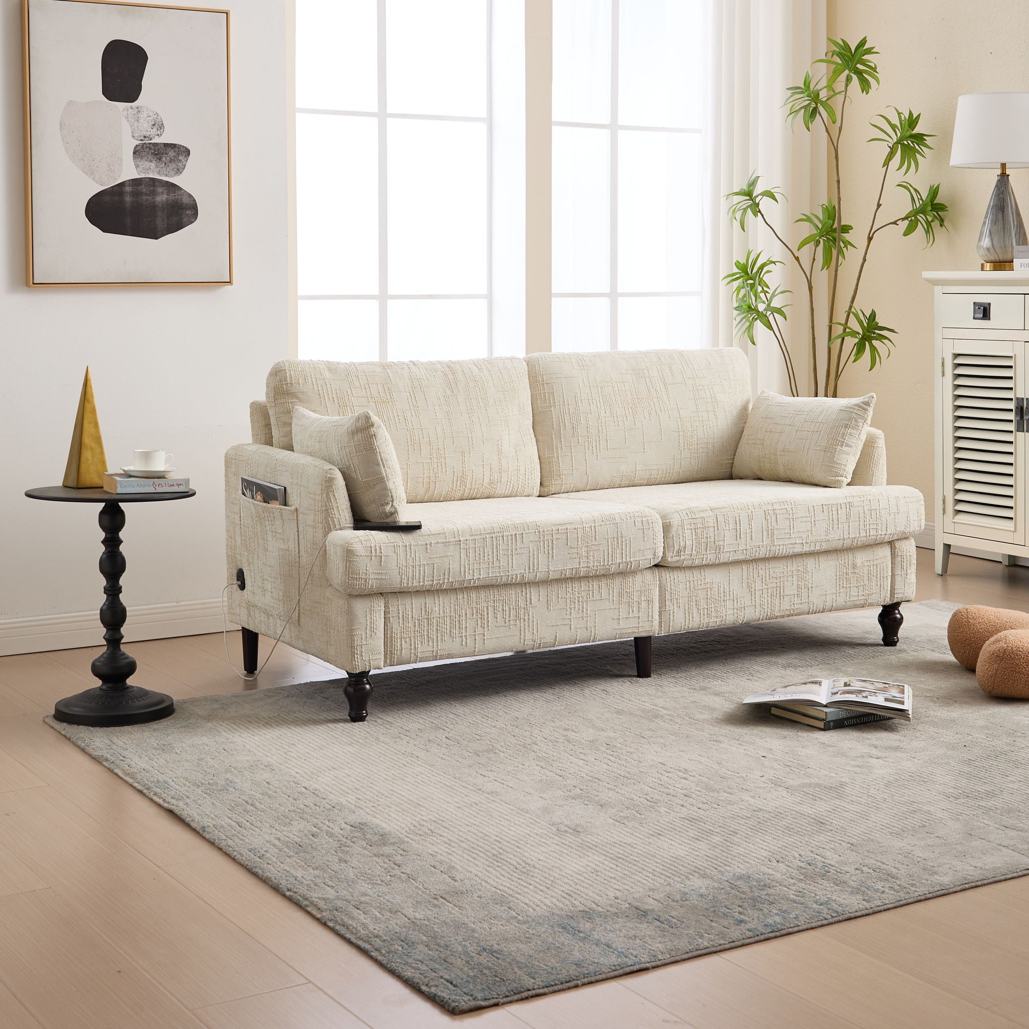 Chenille 2 Seater Sofa With LED Light, USB Charging Port, And Storage Bag - Best Buy Furniture