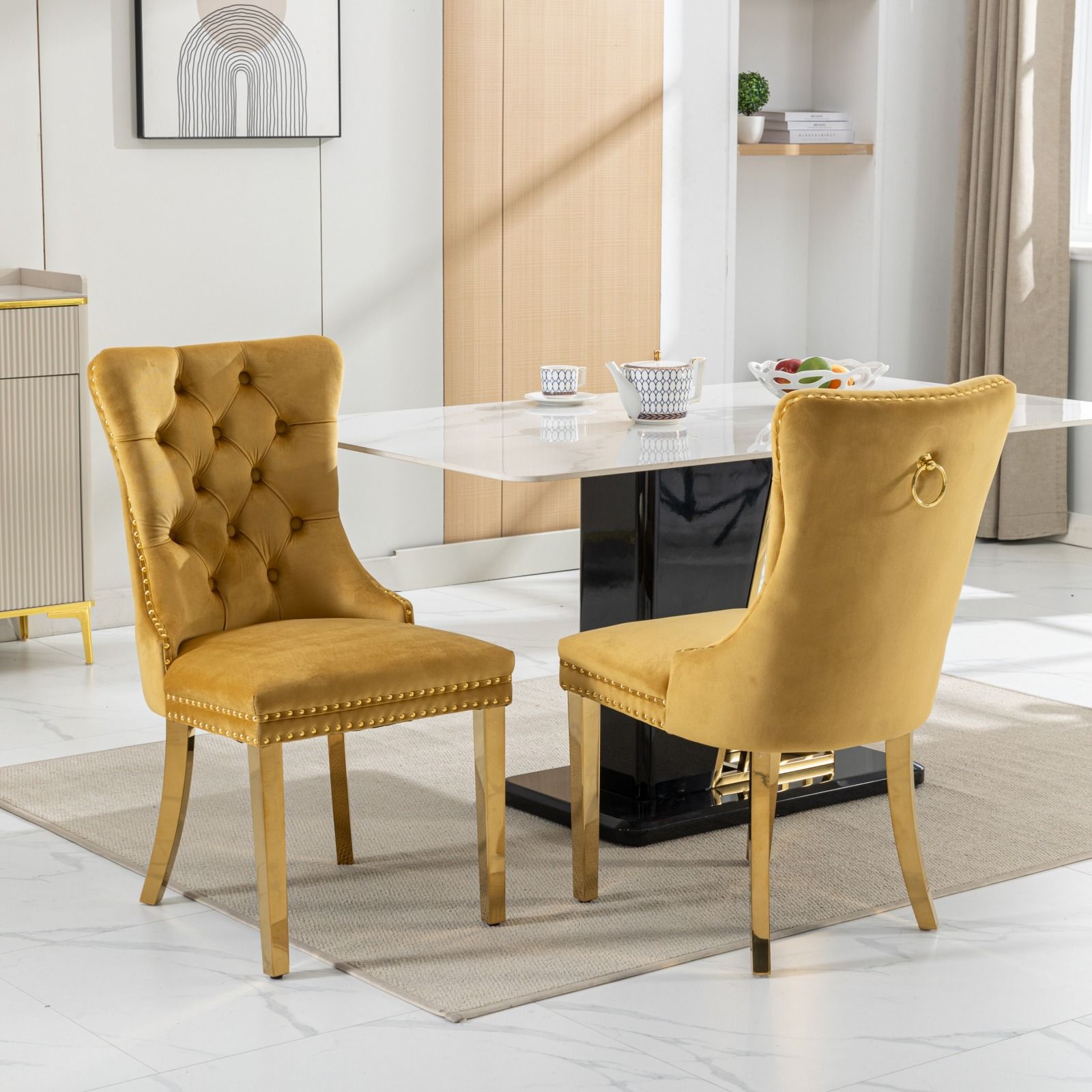 Nikki - Modern, High-End Tufted Solid Wood Contemporary Velvet Upholstered Dining Chair With Golden Stainless Steel Plating Legs, Nailhead Trim (Set of 2) - Best Buy Furniture