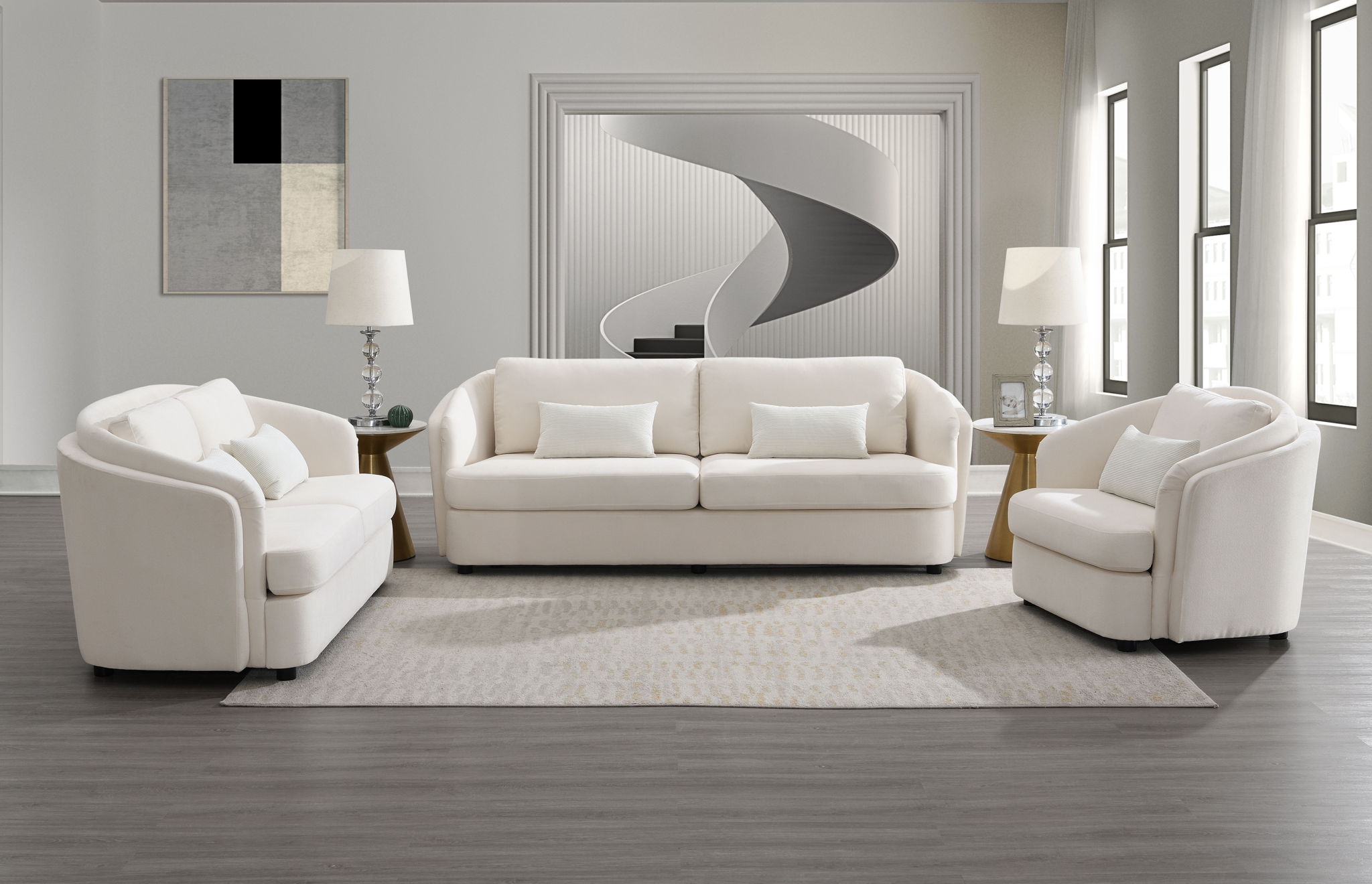 Mariko - Linen 3 Pieces Living Room Set - Beige - Best Buy Furniture