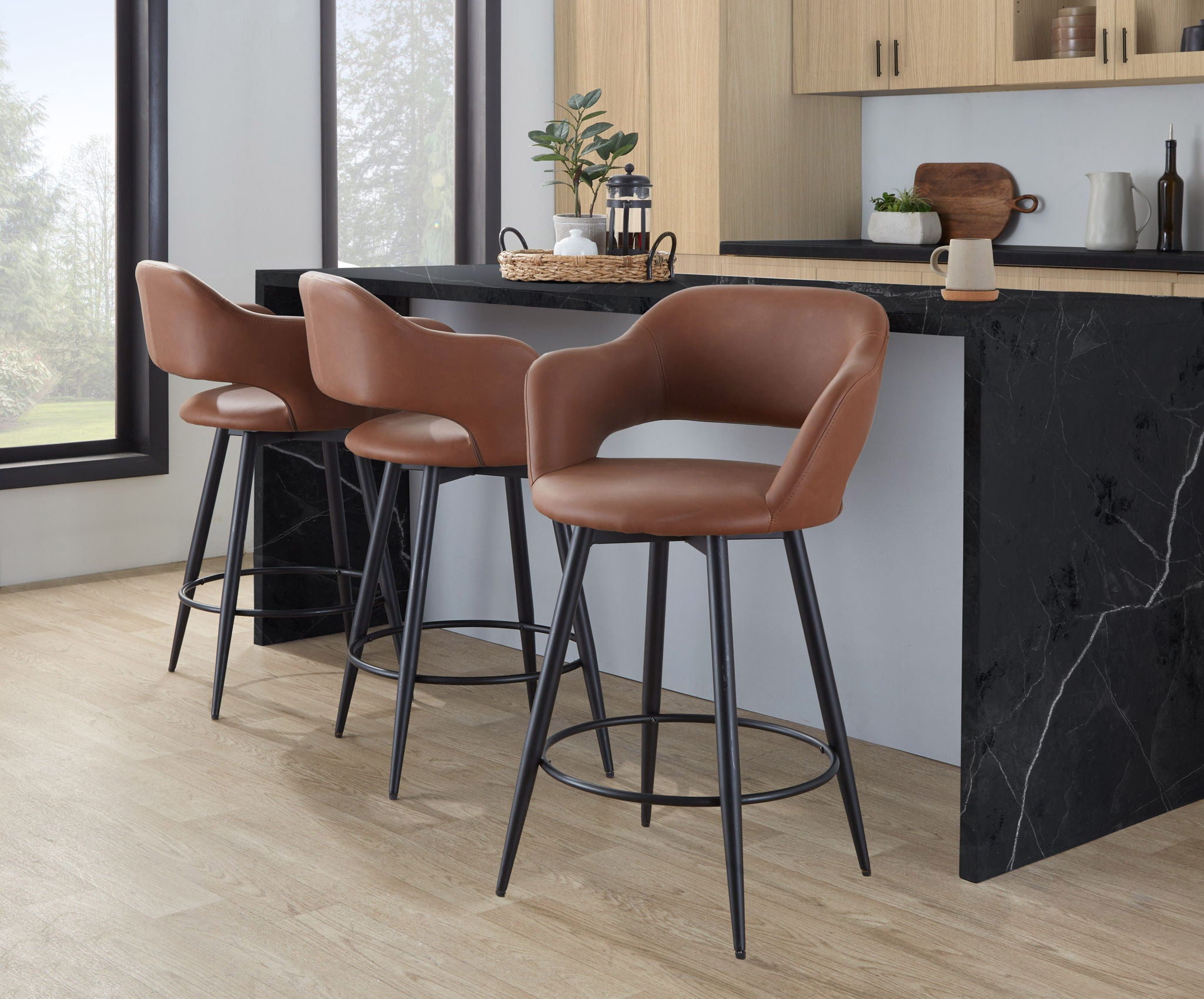 Margarite - Contemporary Fixed Height Counter Stool With Swivel With Round Footrest (Set of 2) - Best Buy Furniture