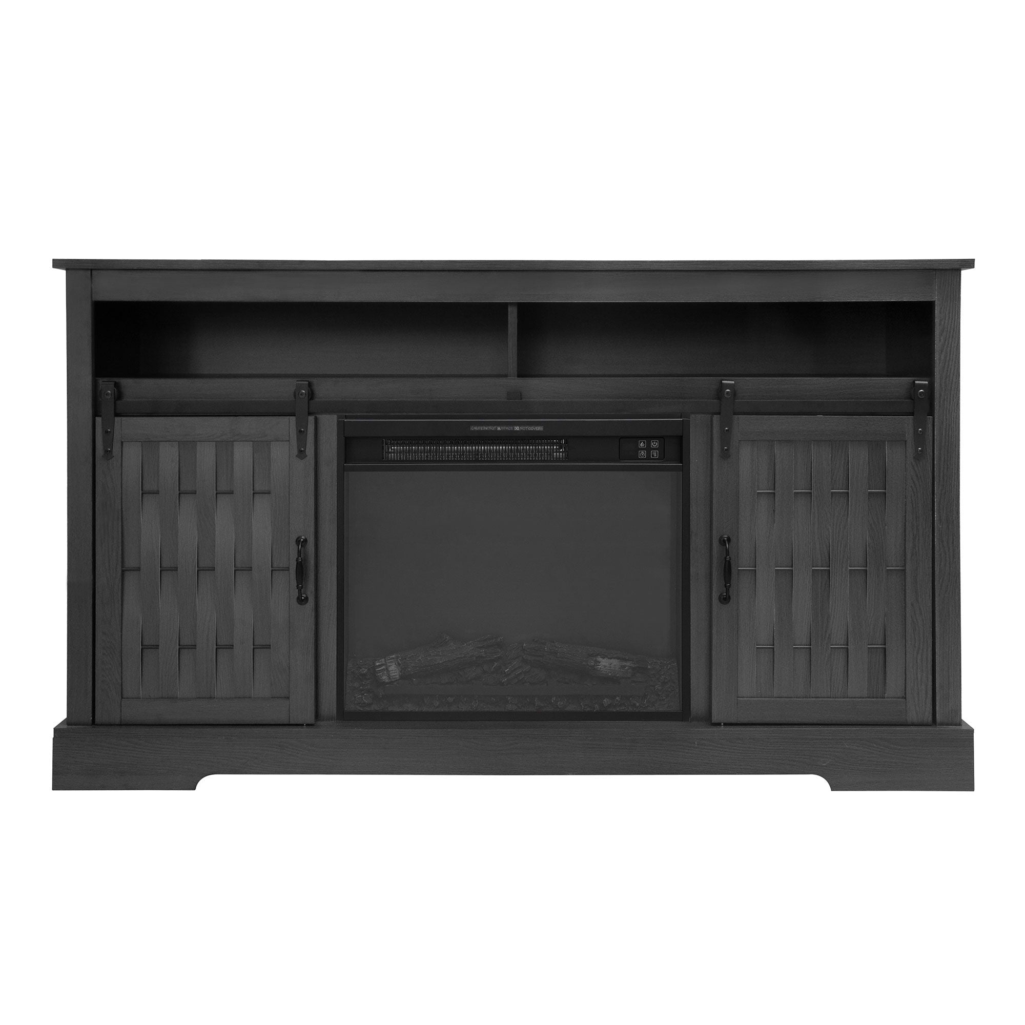 Fireplace TV Stand For Tvs Up To 65", Entertainment Center With 23" Electric Fireplace, Farmhouse TV Stand Industrial Media Console With Sliding Barn Door For Living Room - Dark Gray - Best Buy Furniture