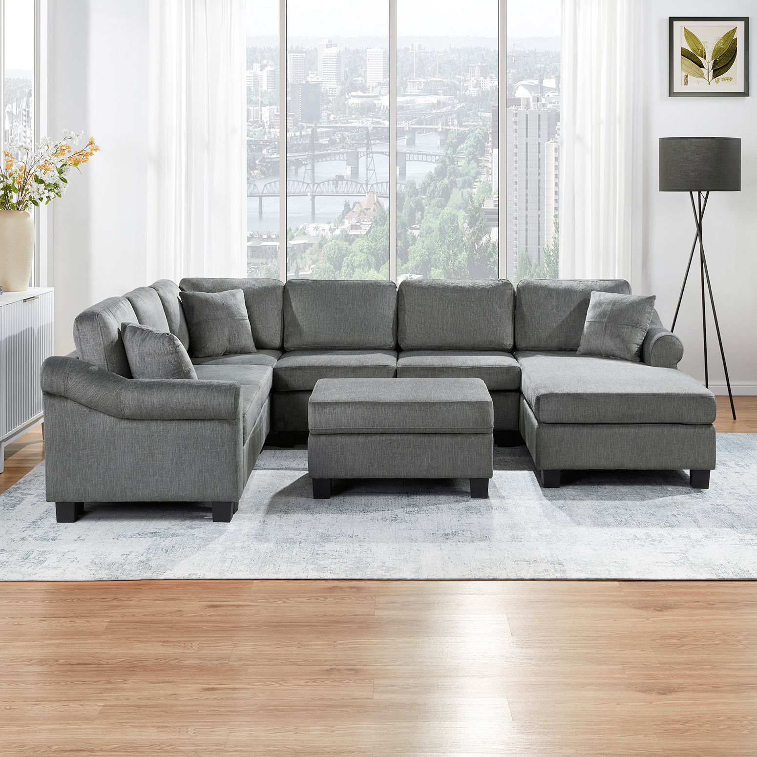 Contemporary U - Shaped Sectional Sofa With Movable Storage Ottoman - Best Buy Furniture