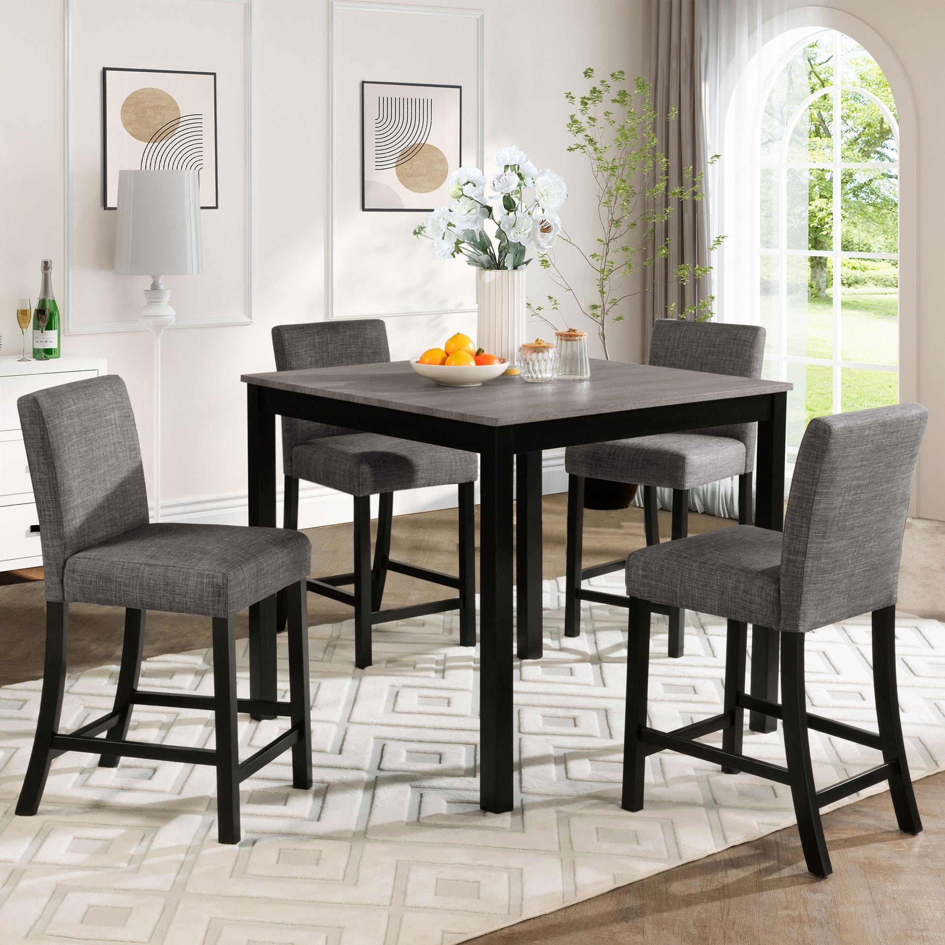 5 Piece Counter Height Table Set, Square Table And 4 Upholstered Chairs - Best Buy Furniture