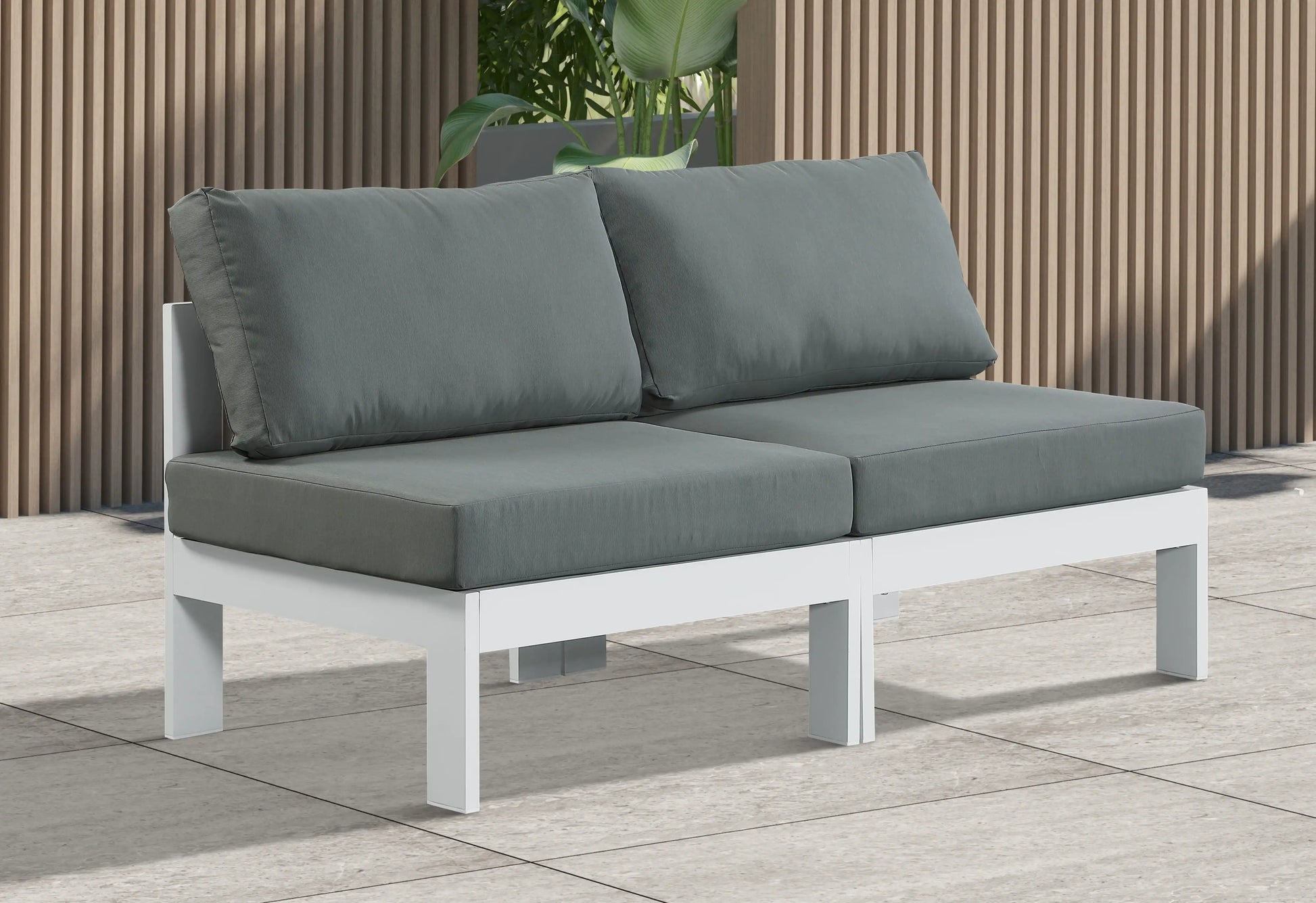 Nizuc - Outdoor Patio 2 Seat Armless Modular Sofa With White Frame - Best Buy Furniture