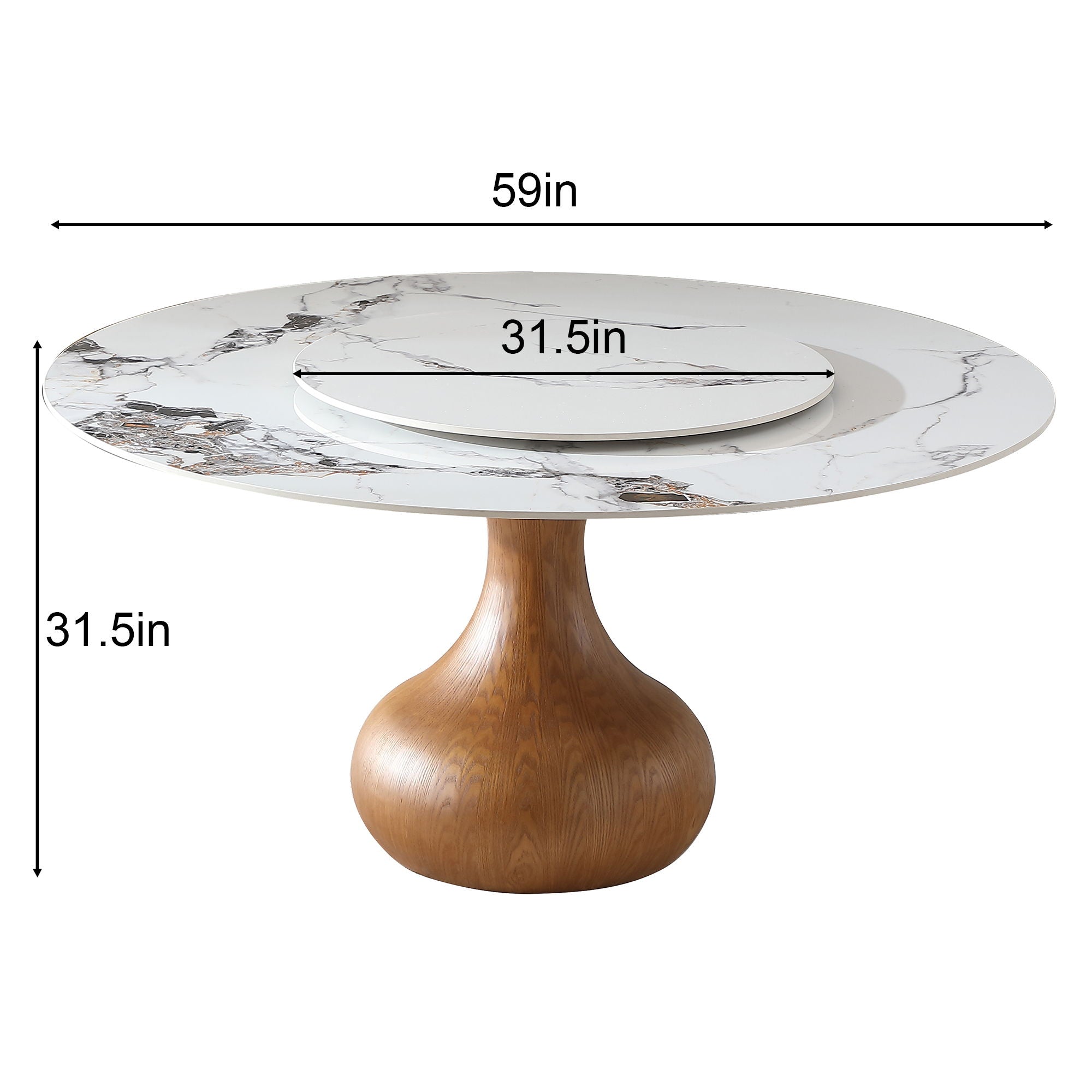 Round Modern Marble Dining Table (Table Only) - Walnut / White - Best Buy Furniture