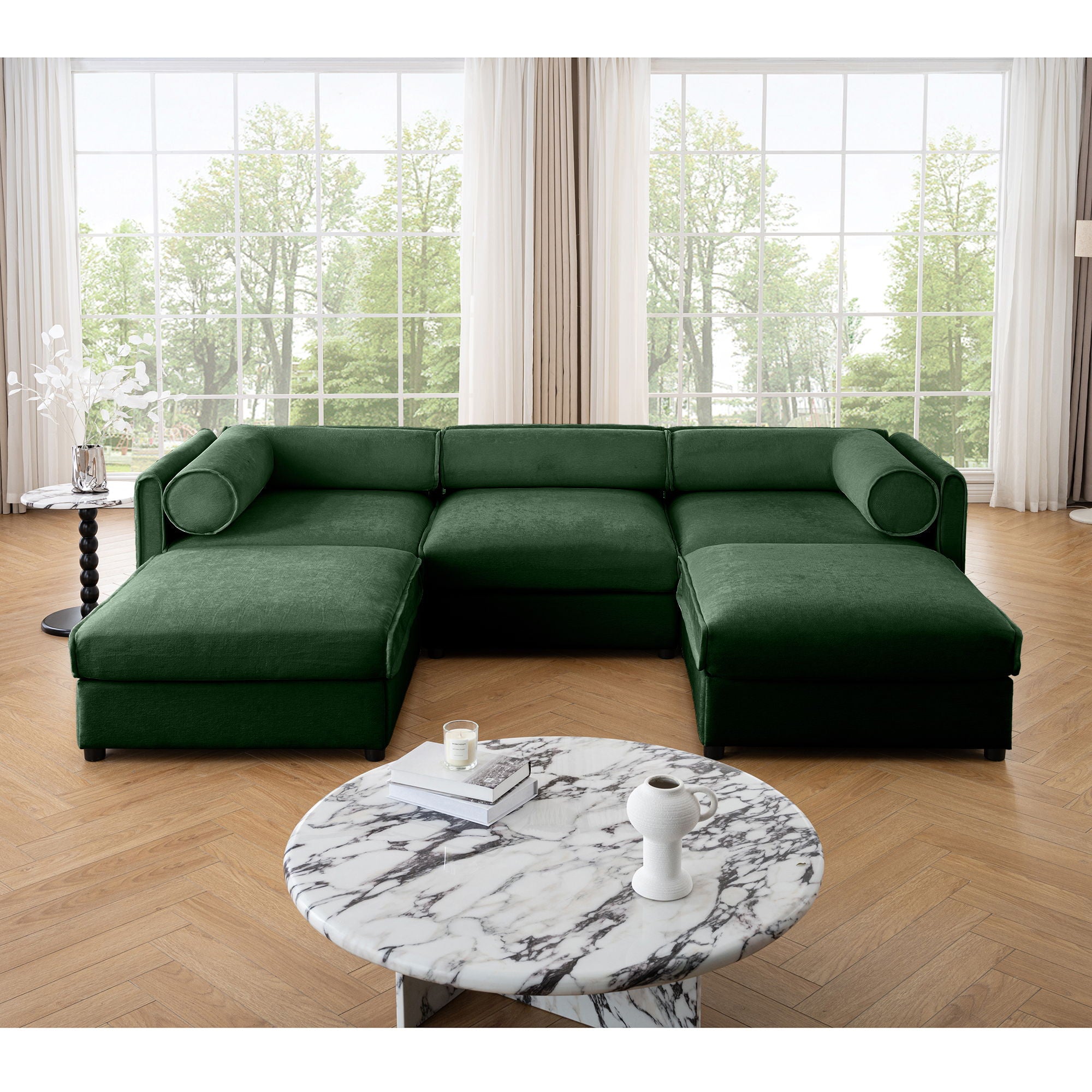 Contemporary Elegant White Chenille Sofa With Storage And Ottoman - Best Buy Furniture