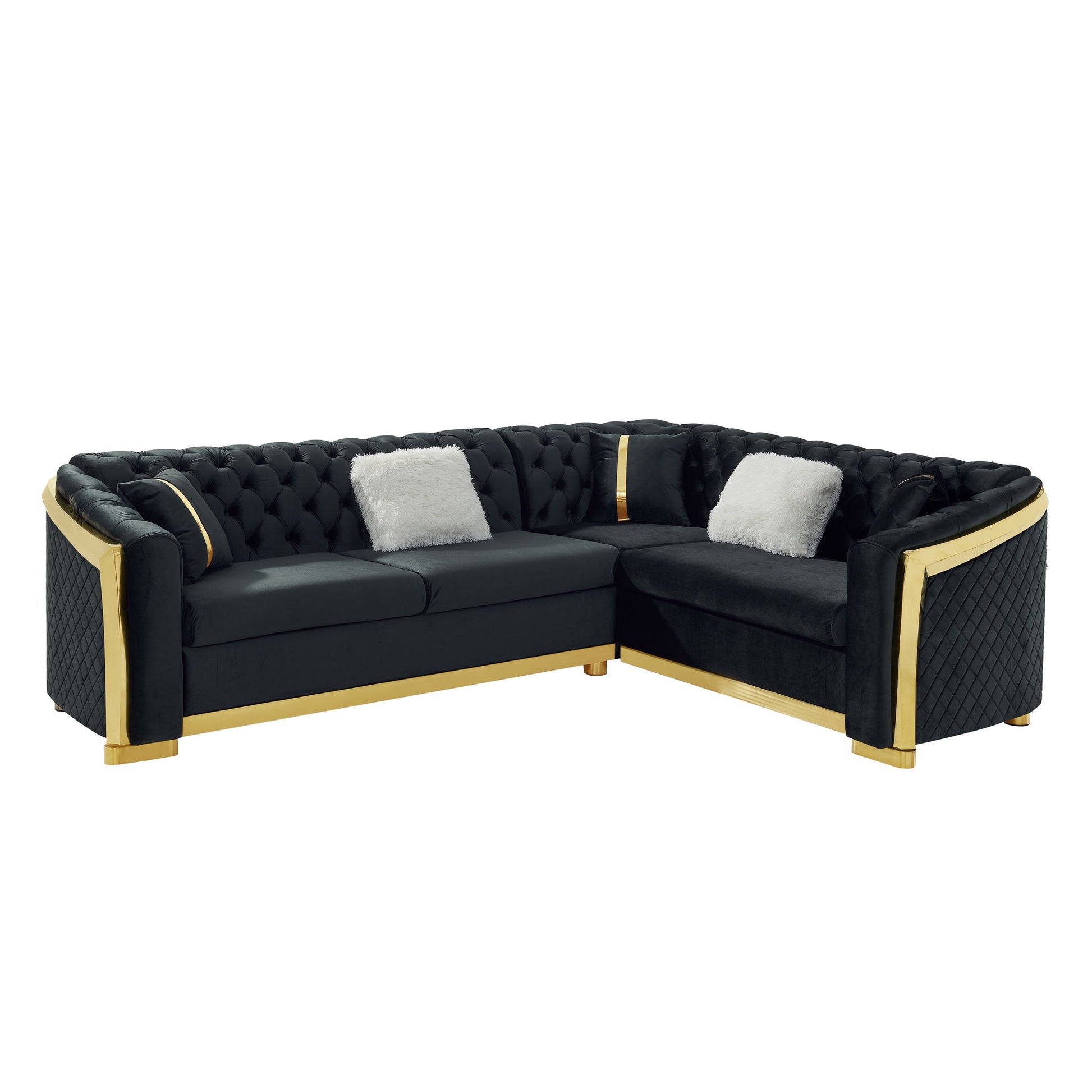 L Shaped Chesterfield Sectional Sofa With Stainless Steel Accents - Best Buy Furniture