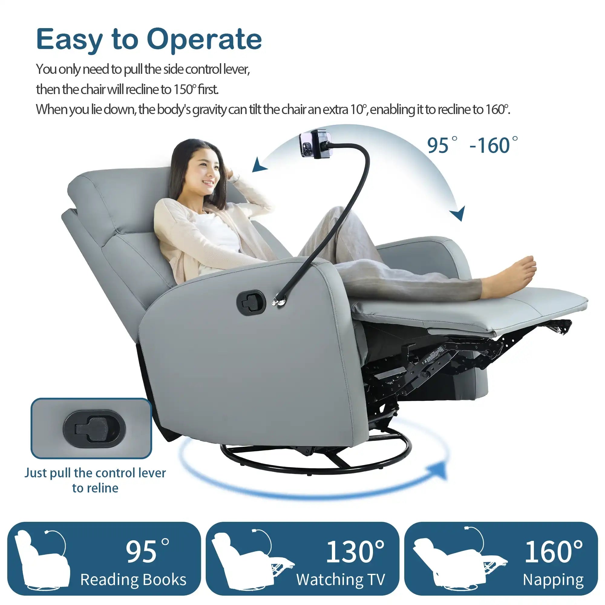 Swivel Rocker Recliner Chair, Modern Glider for Living Room, Blue-Gray - Best Buy Furniture