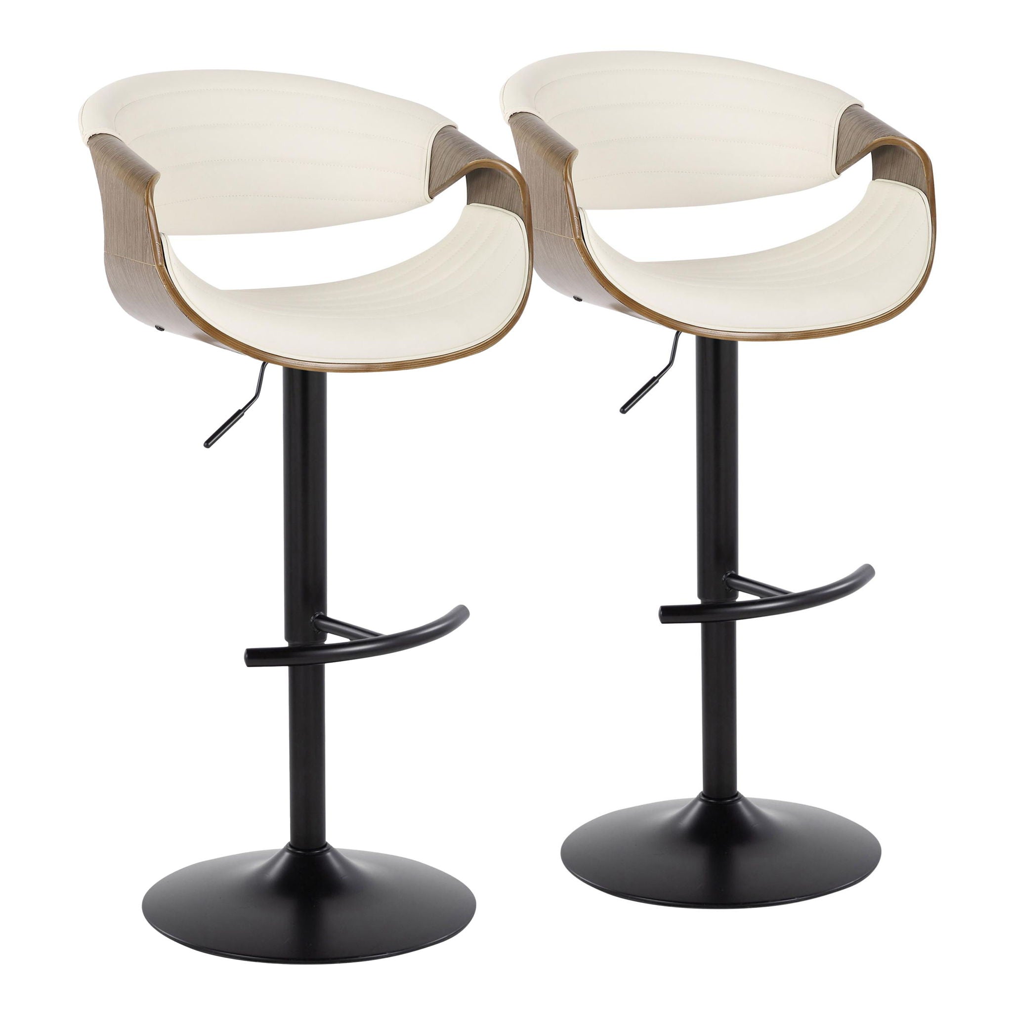 Symphony - Mid Century Modern Adjustable Barstool With Swivel With Rounded T Footrest (Set of 2) - Best Buy Furniture